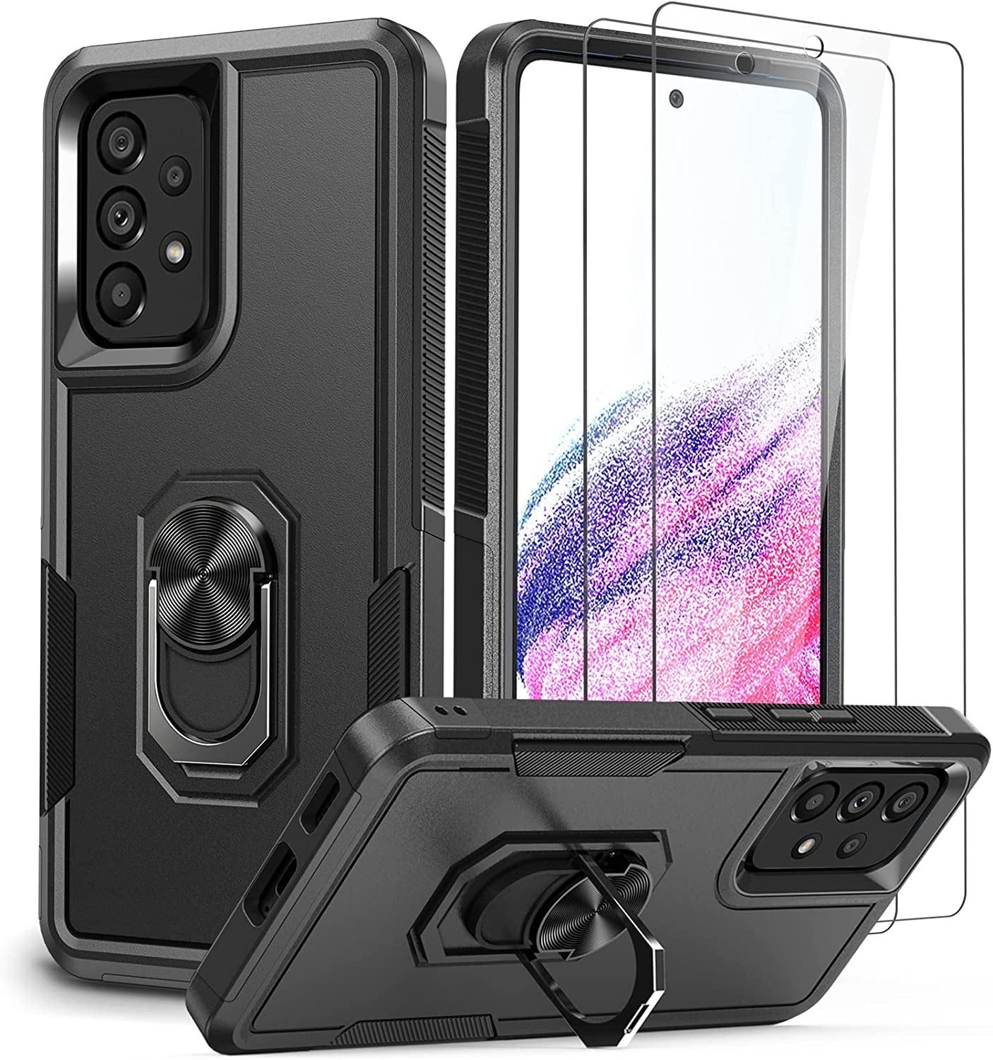 BNIUT for Samsung Galaxy A53 5G (Samsung A53 5G UW) Case: Dual Layer Protective Heavy Duty Cell Phone Cover Shockproof Rugged with Non Slip Textured Back - Military Protection - 6.5Inch (Navy Blue)  binghexin Za Black  