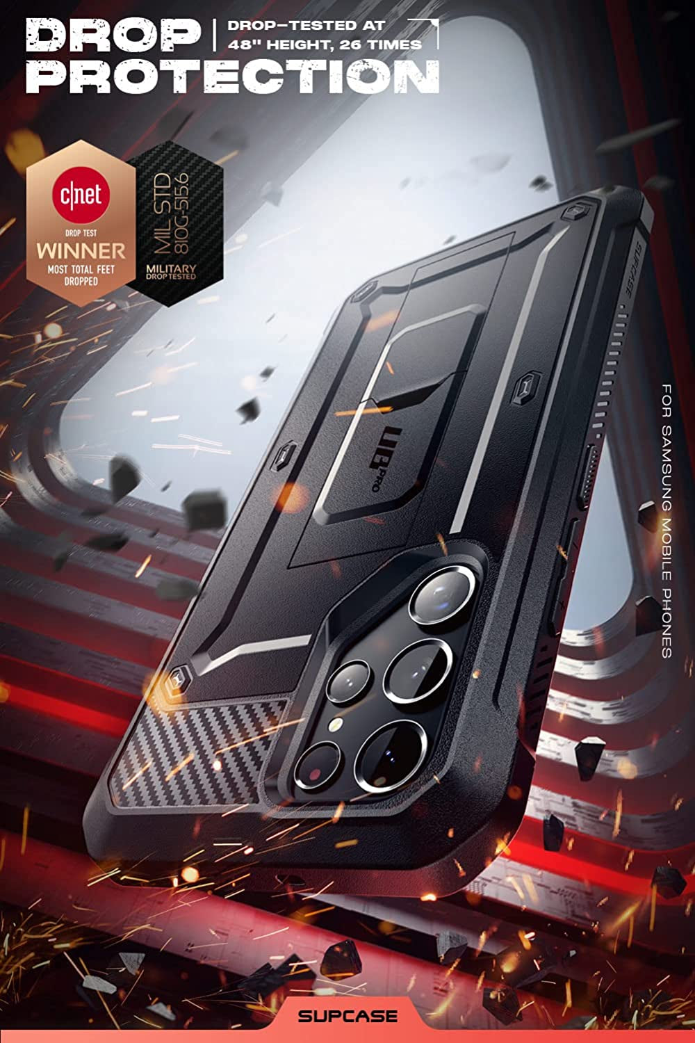 SUPCASE Unicorn Beetle Pro Case for Samsung Galaxy S22 Ultra 5G (2022 Release), [Extra Front Frame] Full-Body Dual Layer Rugged Belt-Clip & Kickstand Case with Built-In Screen Protector (Black)  SUPCASE   