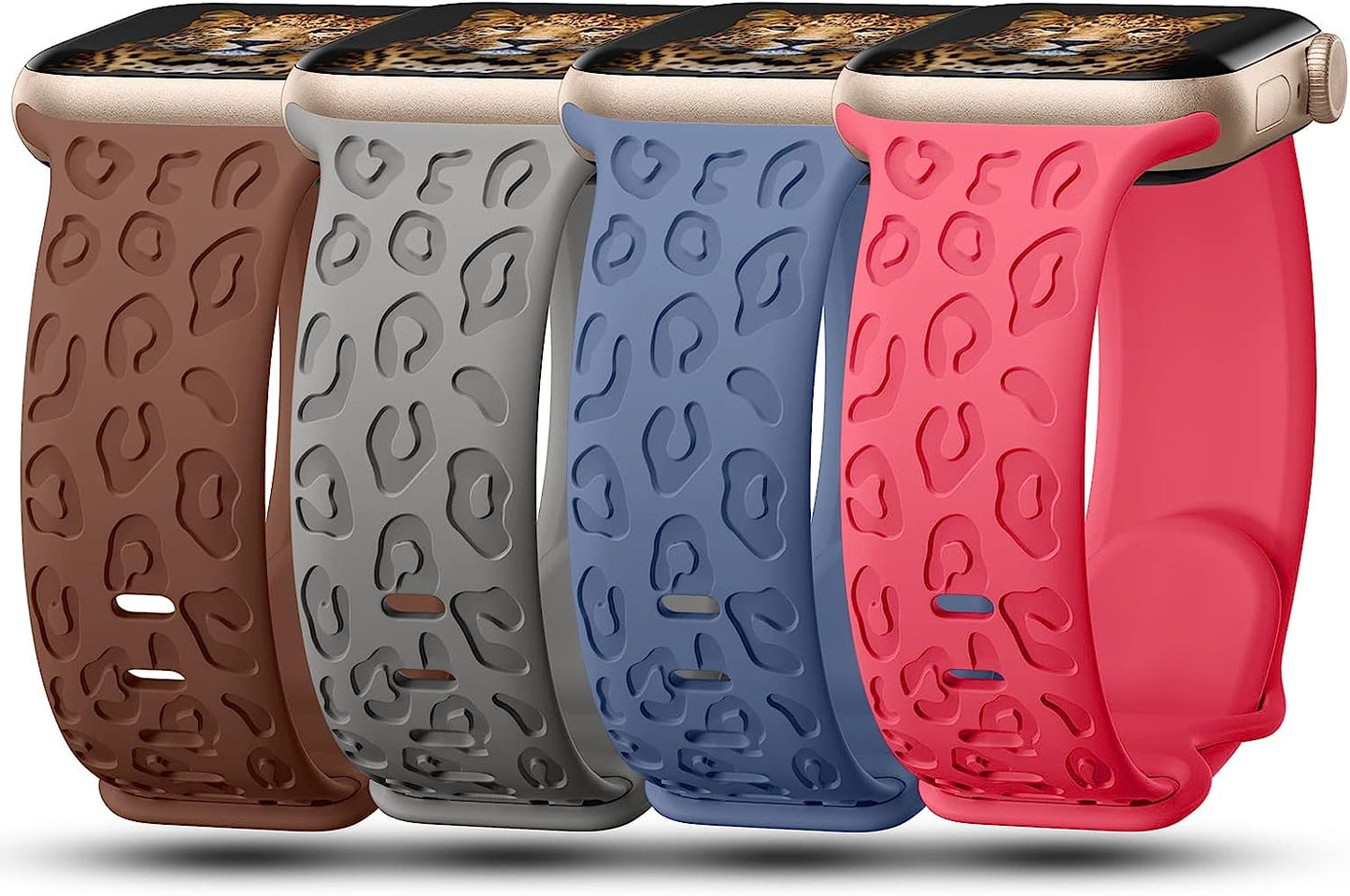 Creategreat Engraved Bands Compatible with Apple Watch Band 45Mm 44Mm 42Mm 41Mm 40Mm 38Mm, Leopard Flower Boho Pattern Soft Silicone Strap Compatible with Iwatch Series 8 7 6 5 4 3 2 1 SE, Women Men  CreateGreat Cocoa,Stone,Atlantic Blue,Rose Red 45MM/44MM/42MM 