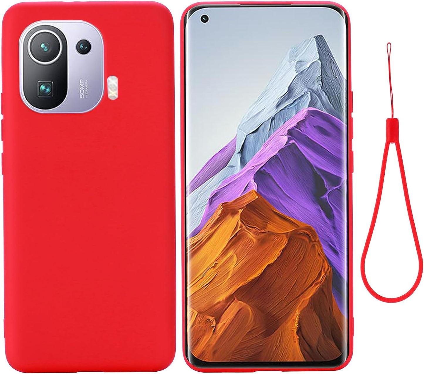 Case for Xiaomi Mi 11 Pro, Liquid Silicone Protective Phone Case for Xiaomi Mi 11 Pro with Silicone Lanyard, Slim Thin Soft Shockproof Cover for Xiaomi Mi 11 Pro Silicone Case Green  Generic Red Xiaomi Mi 11 Pro 
