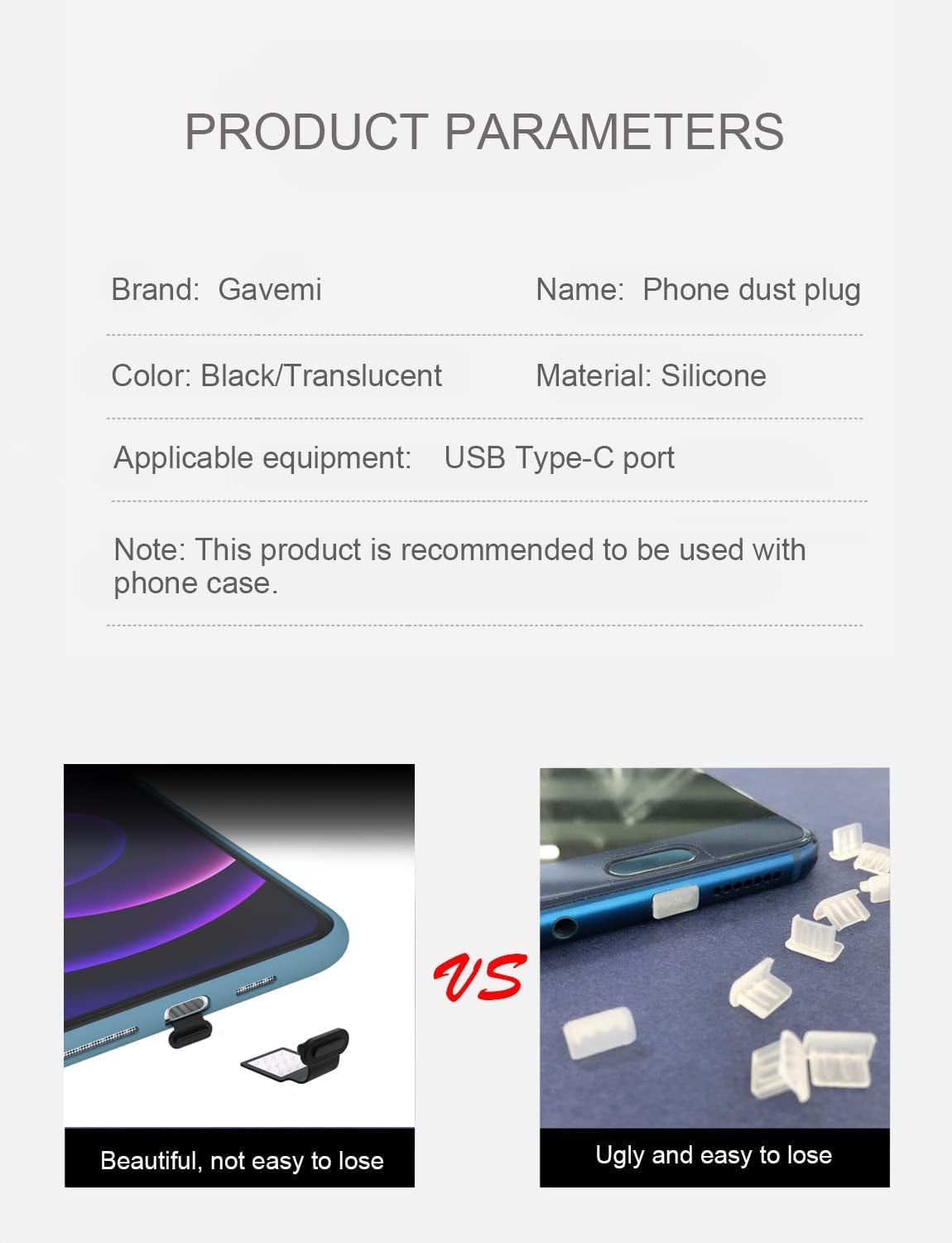 Gavemi USB C Dust Plug, for Phone USB Type C Port Dust Cover Cap, 2 Pack (Black)  BSTQ   