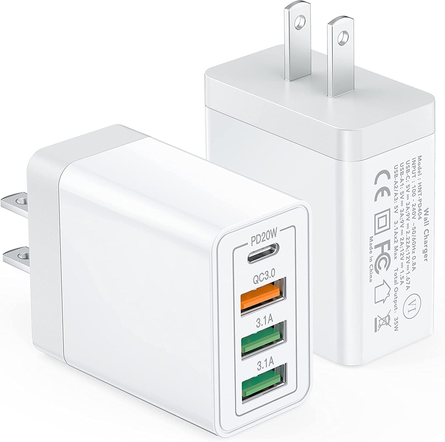 2Pack USB Wall Charger, 40W 4-Port Fast Charger Block, Multiport USB Cube Power Adapter Charging Brick Plug for Iphone 11 12 13 14 Pro Max XR Xs Max 8 7 6,Samsung,Lg,Google Pixel,Moto(White)  LCGENS Upgraded-White  