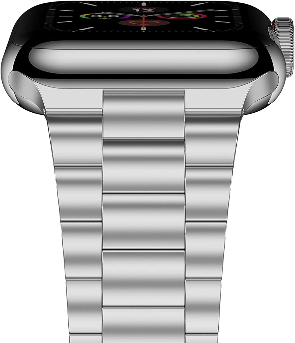 Iiteeology Metal Band Compatible with Apple Watch Band 49Mm 45Mm 44Mm 42Mm 41Mm 40Mm 38Mm, Upgraded Business Stainless Steel Link Band for Apple Watch Ultra Series 8/7/6/5/4/3/2/1/SE  iitee Silver-3 Beads 41mm/40mm/38mm 