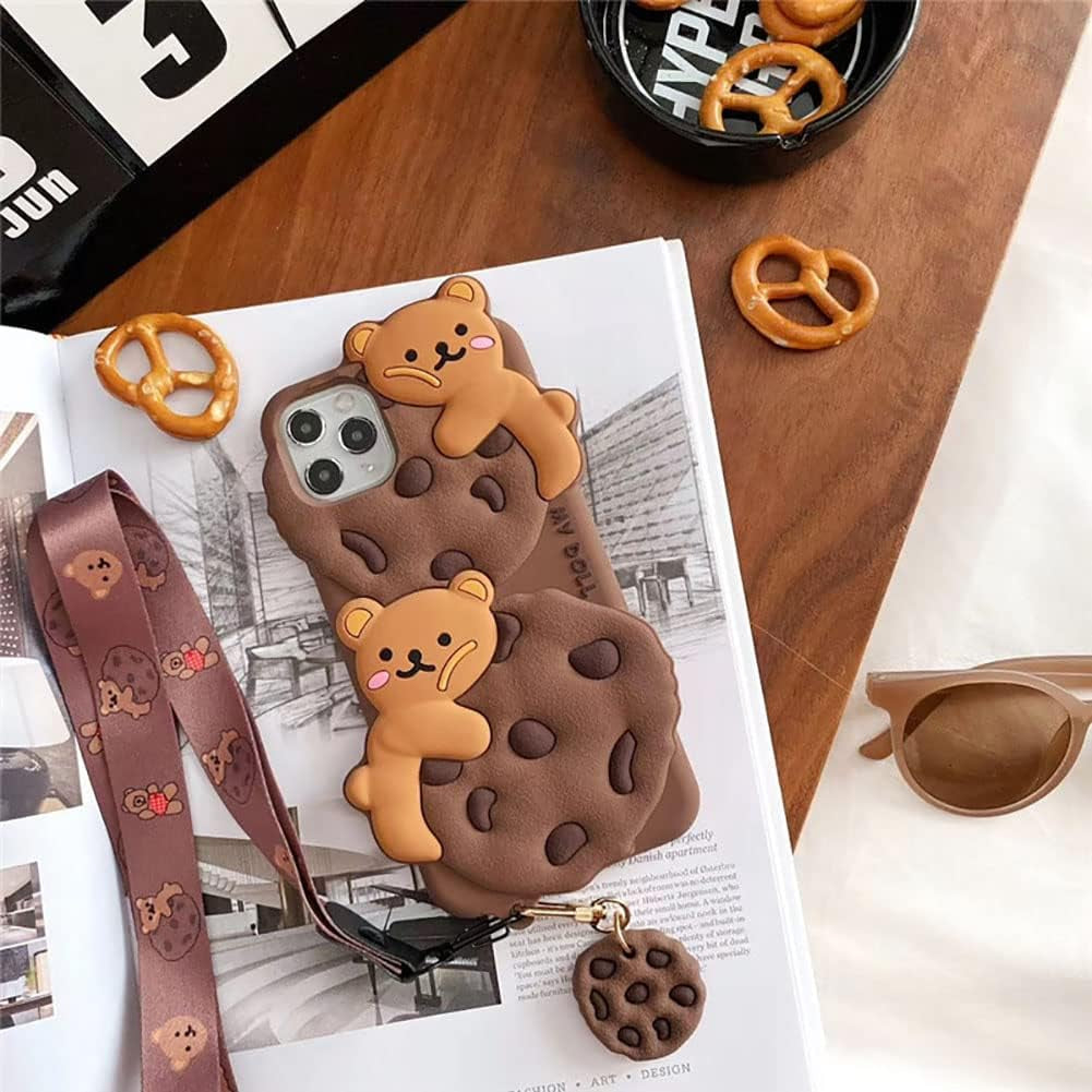 Yatchen for Iphone 13 Case Cookie Bear Kawaii Phone Cases,Cute Iphone 13 Case with Strap Lanyard Keychain 3D Cartoon Bear Soft Silicone Protective Case Funny for Iphone 13 Women Girls  Yatchen   