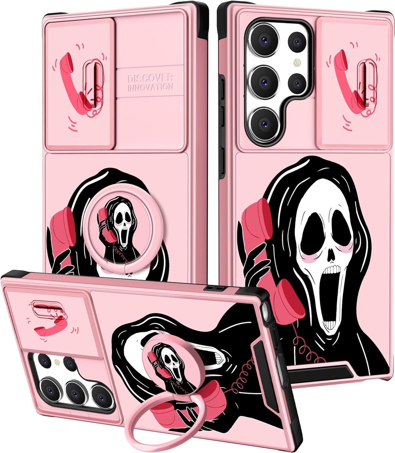 Oqpa for Samsung Galaxy S22 Ultra Case Cute Cartoon Case with Camera Cover+Ring Holder for Women Girly Girls Boys Kids Galaxy S22 Ultra Kawaii Funny Unique Case for Samsung S22 Ultra, Happy Miki  meitong2020 Skull  