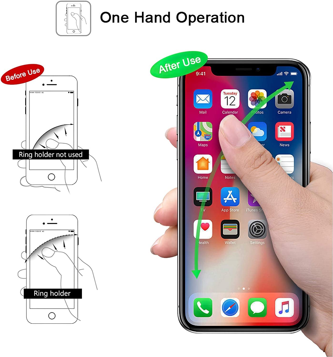 Bat Phone Ring Stand Holder - OATSBASF Cell Phone Ring Holder Finger Grip 360 Degree Rotation Compatible with Iphone 12/11 Pro Max/Se 2020 and Other Smartphones（Black+Gold）  OATSBASF   