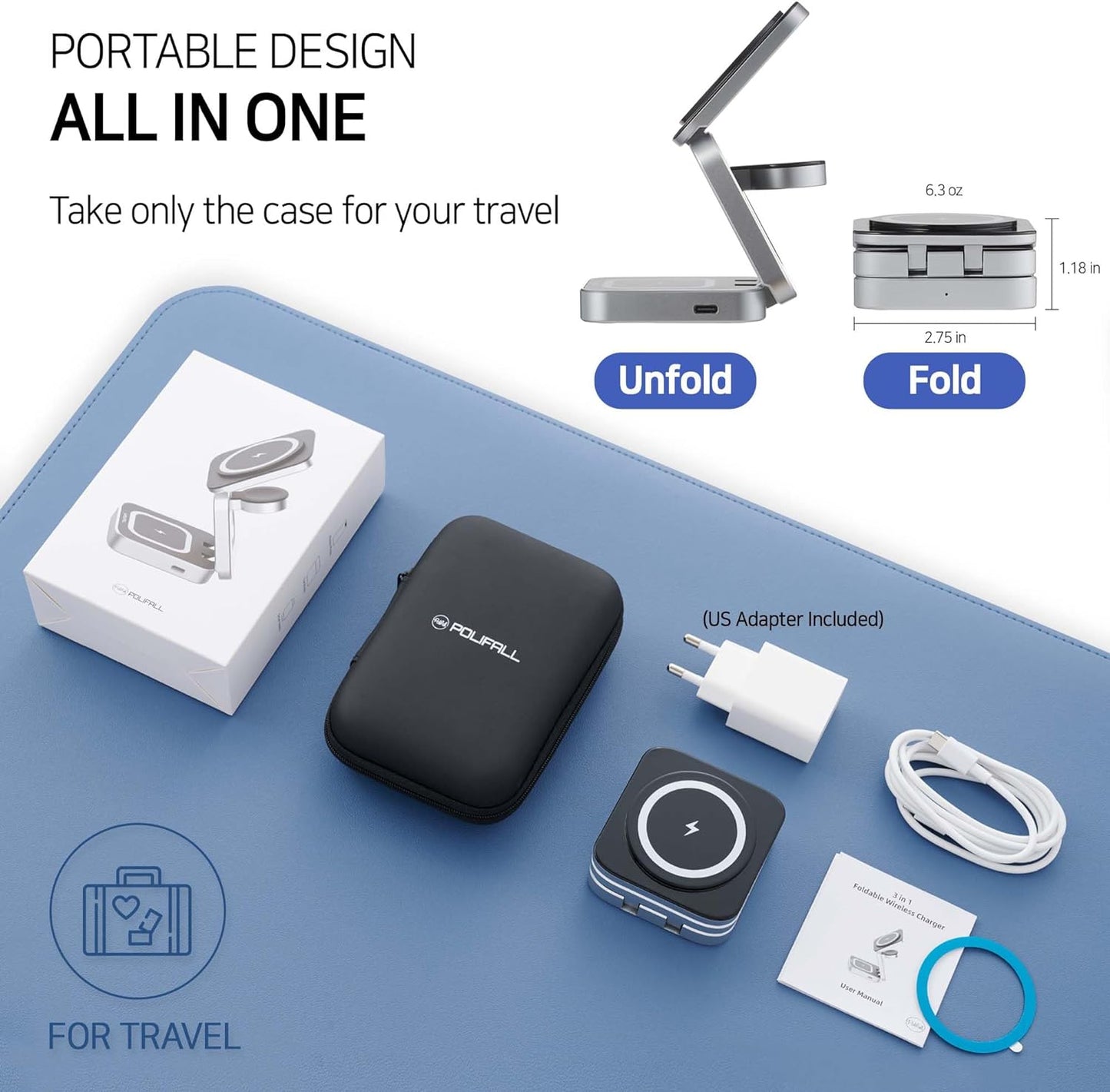 POLIFALL 3 in 1 Charging Station for Google Pixel Magsafe Travel Foldable Wireless Charger for Multiple Devices Fold/8 Pro/8/7 Pro/7A/7/6 Pro/6/5/4/3/Xl  SHENZHEN SORGHUM RED ELECTRONICS TECHNOLOGY CO LTD   