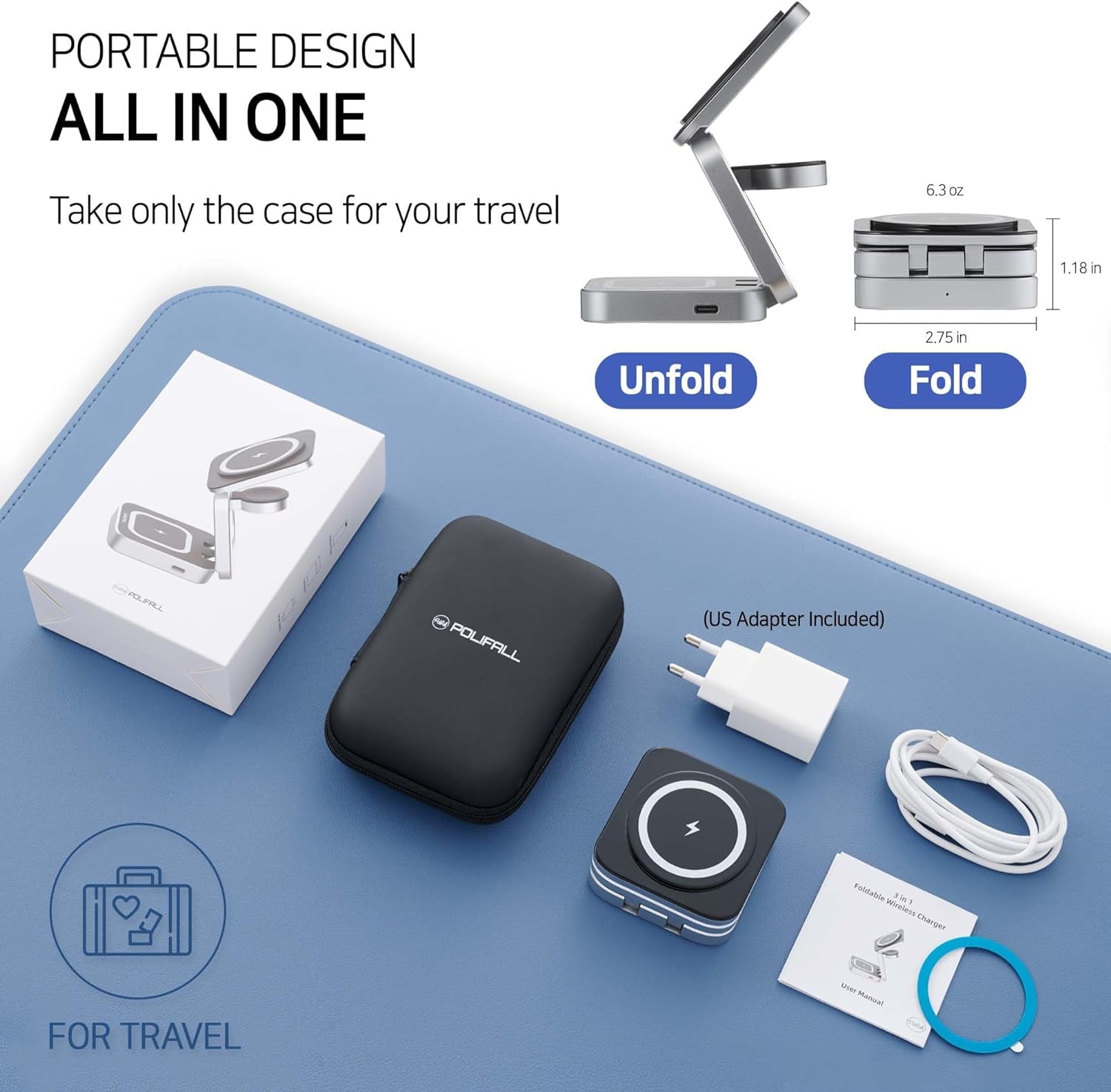 POLIFALL 3 in 1 Charging Station for Google Pixel Magsafe Travel Foldable Wireless Charger for Multiple Devices Fold/8 Pro/8/7 Pro/7A/7/6 Pro/6/5/4/3/Xl  SHENZHEN SORGHUM RED ELECTRONICS TECHNOLOGY CO LTD   