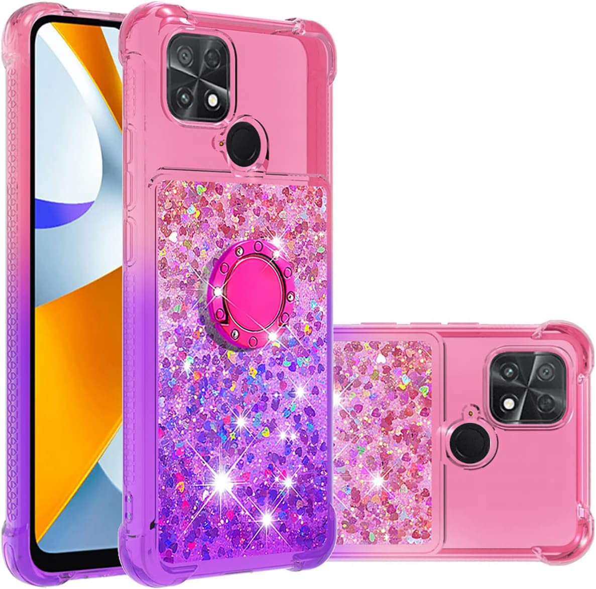 Monwutong Slim Fit Phone Case for Xiaomi Poco C40, Bling Shiny Quicksand Effect TPU Bumper Case with Four Corners Heavy Protection Anti-Fall Cover for Xiaomi Poco C40,Pink Blue  Monwutong Pink Purple  