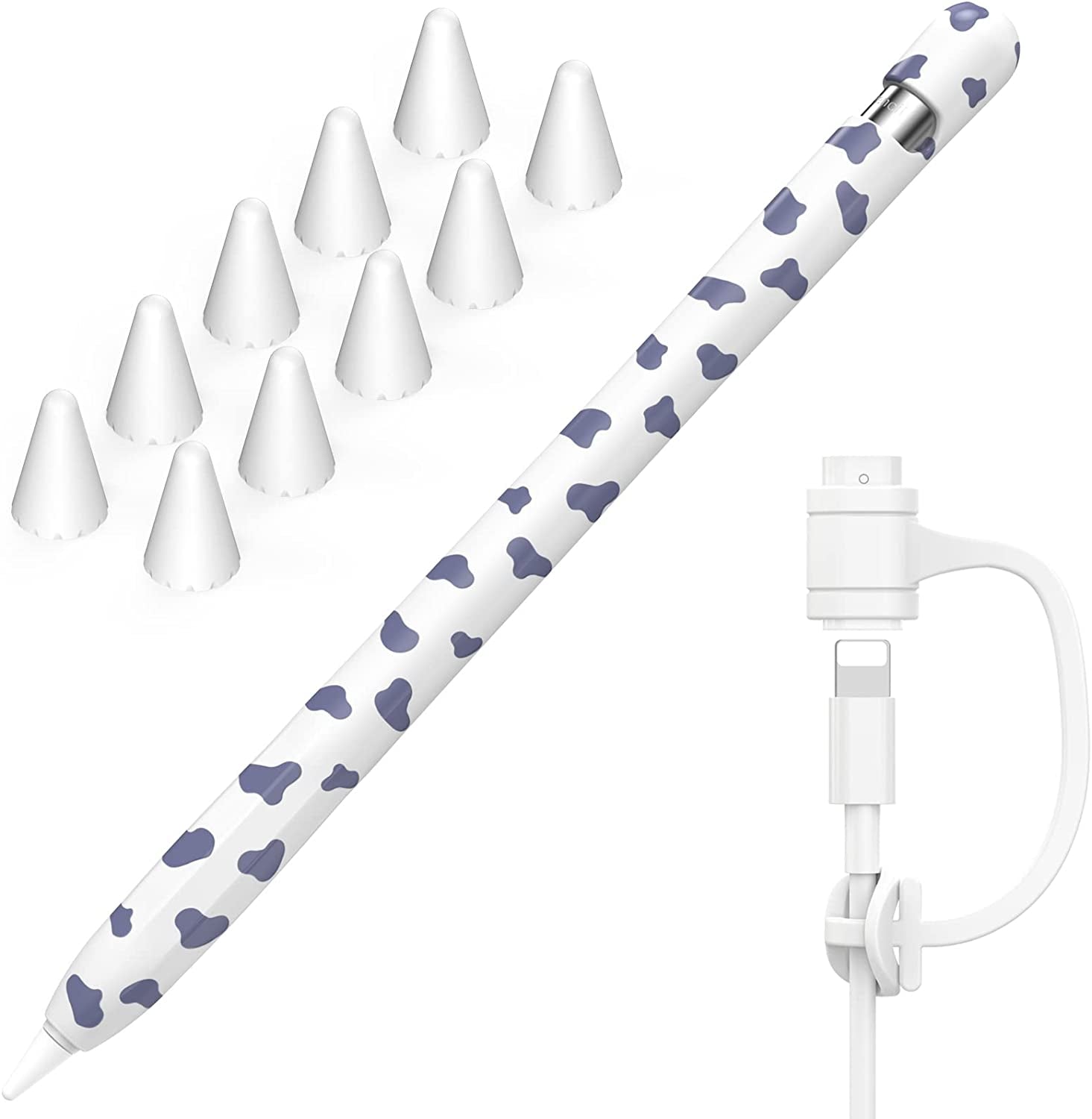 NIUTRENDZ Cow Print Case for Apple Pencil 2Nd Generation Case Cover Silicone Protective Sleeve Skin Accessories with 10Pcs Apple Pencil Tips Cover (Purple)  NIUTRENDZ Violet Blue Apple Pencil 1st Generation 