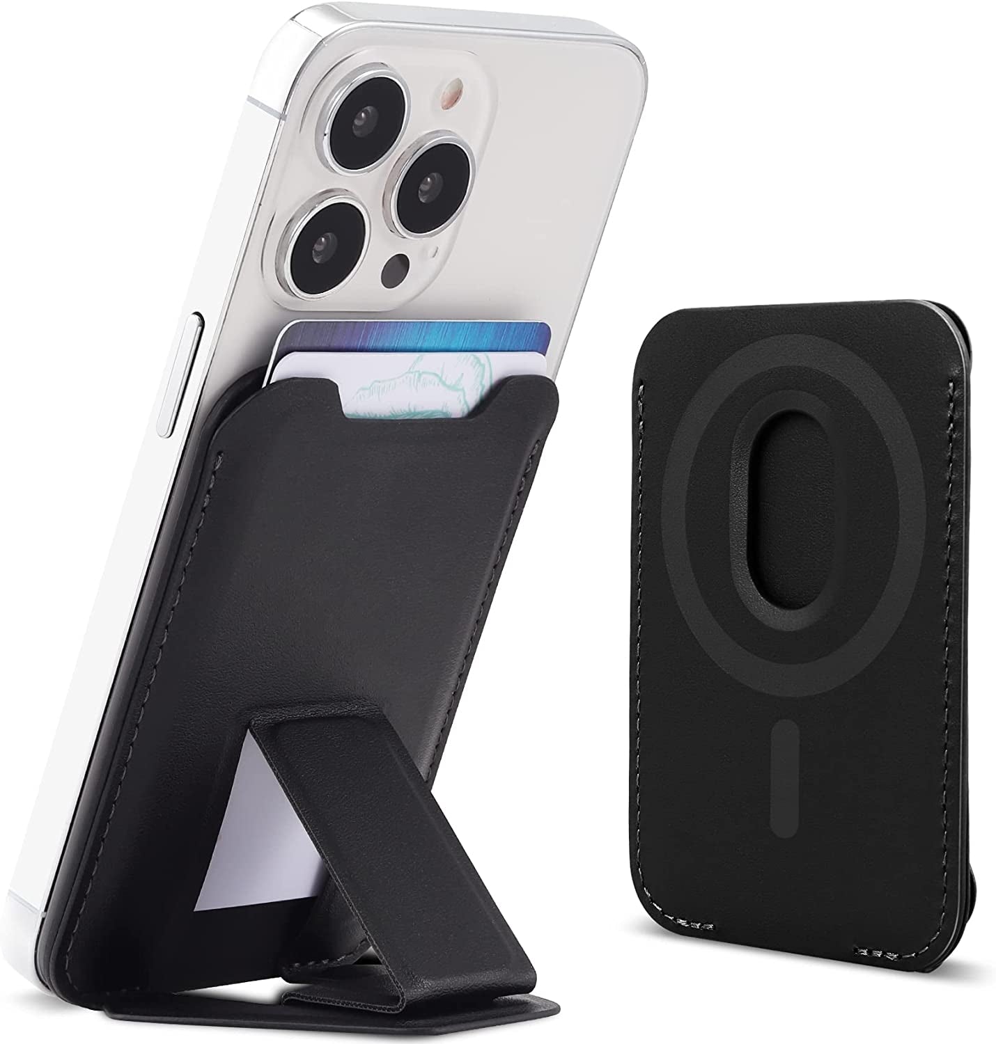 Magnetic Card Wallet Holder for Apple Magsafe, Magnetic Stand Card Holder Compatible Iphone 12 Pro|Max Iphone 13 Pro|Max Magsafe Wallet, Mag Safe Leather Wallet for Iphone 13 Iphone 12 Series, Brown  TopMade A-Black  