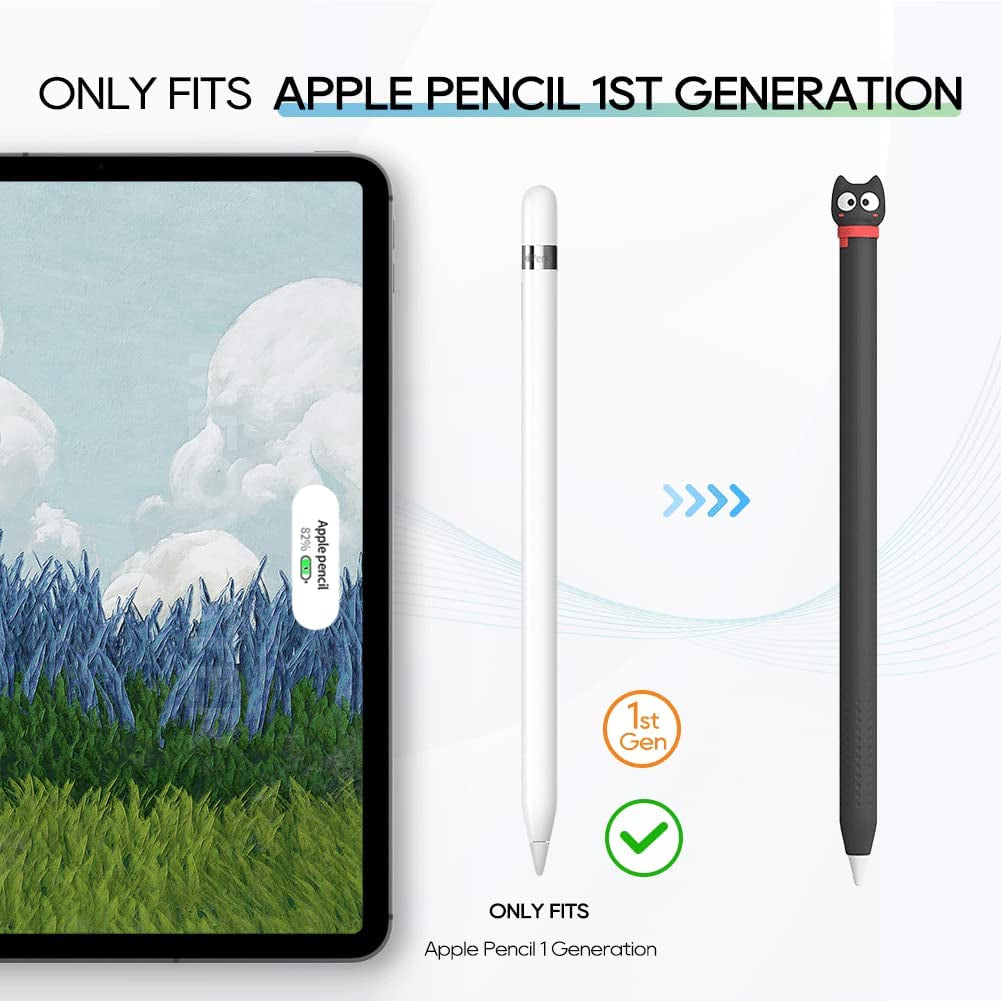 Case for Apple Pencil 1St Generation Ipencil Case Soft Silicone Sleeve Cute Cat Design Holder Protective Cover Accessories Compatible with Ipad Pencil 1St Gen (Black)  Meowster   