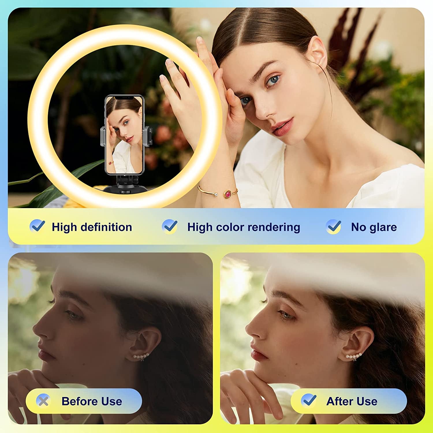 Aureday 14'' Selfie Ring Light with 62'' Tripod Stand and Phone Holder, Dimmable LED Phone Ringlight for Makeup/Video Recording/Photography, Circle Lighting for All Cell Phones&Lightweight Cameras  Aureday   