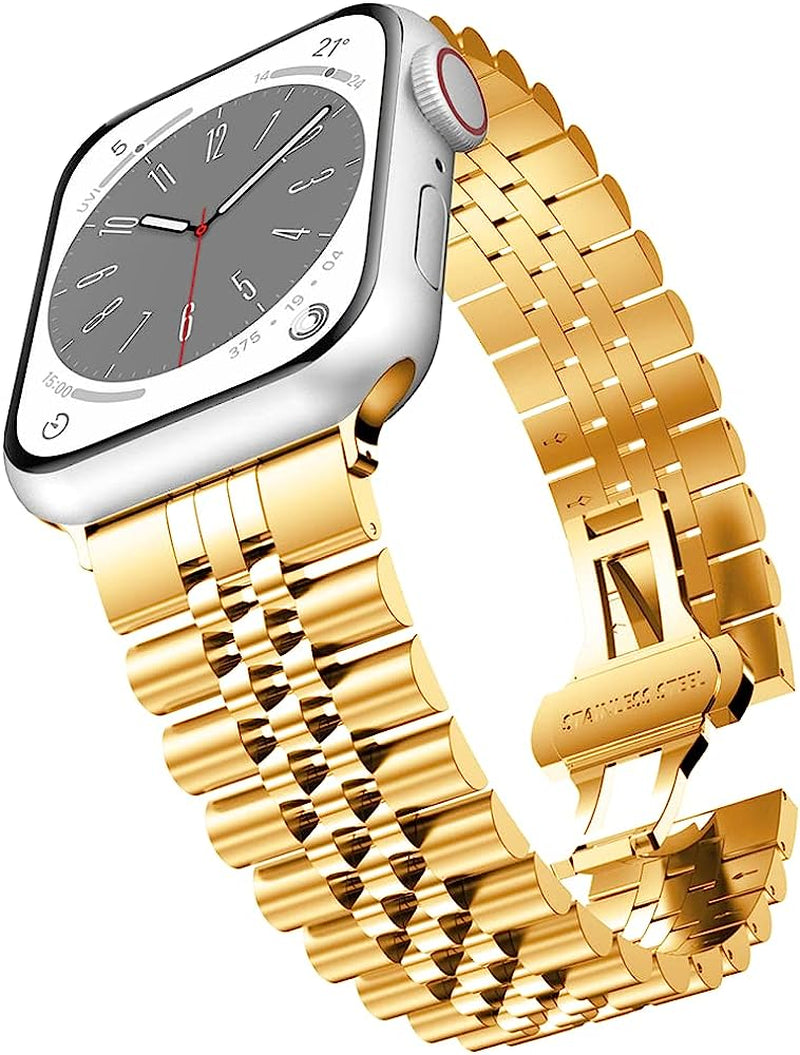 Baozai Compatible with Apple Watch Band Series 5 44Mm 42Mm, Stainless Steel Iwatch Band with Butterfly Folding Clasp for Iwatch Band Series 5/4/3/2/1  baozai Gold 41/40/38 mm 