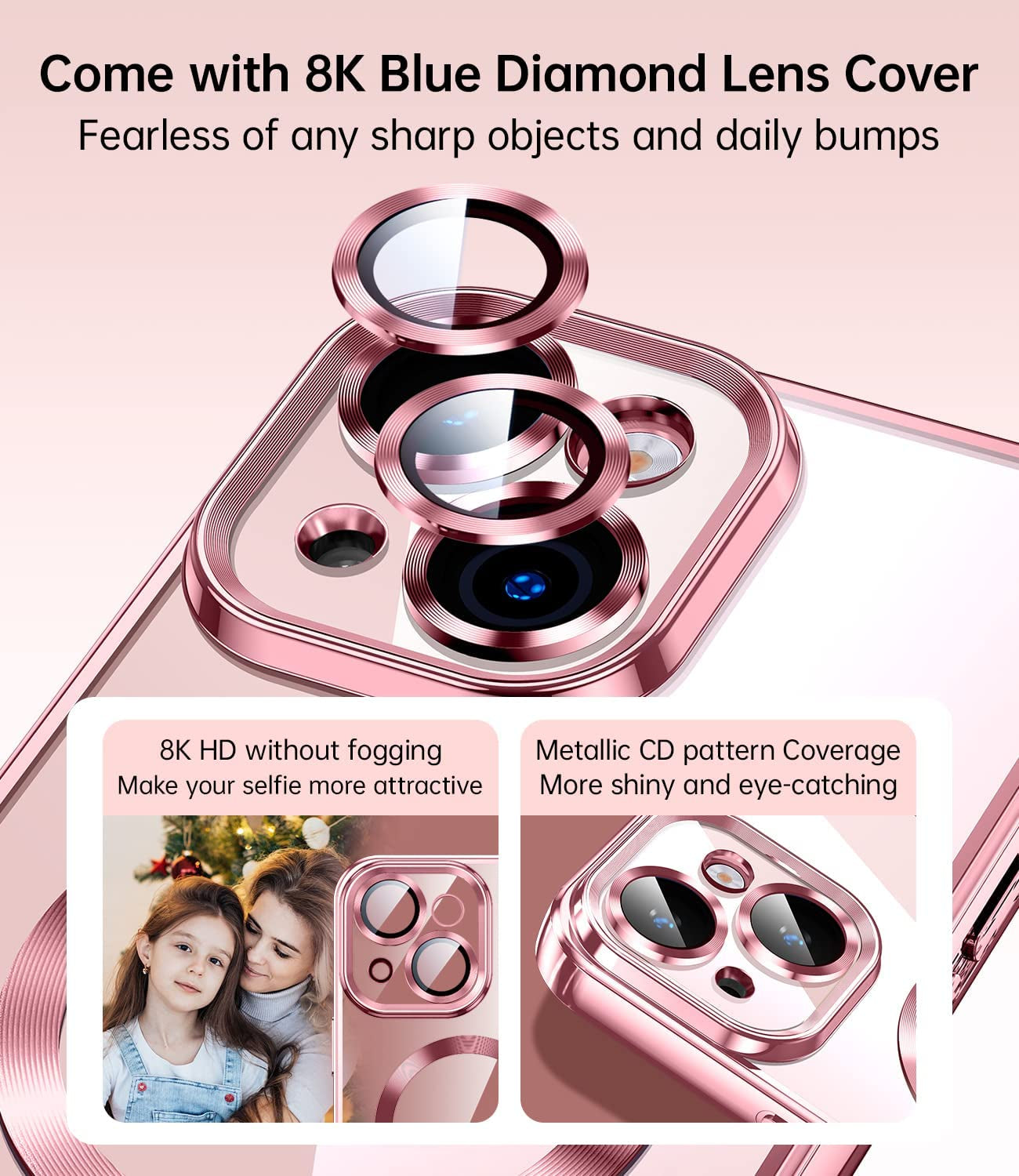 JUESHITUO Magnetic Matallic Glossy Clear for Iphone 14 Case with Full Camera Cover Protection [No.1 Strong N52 Magnets] [Military Grade Drop Protection] for Women Girls Phone Case (6.1")-Pink  JUESHITUO   