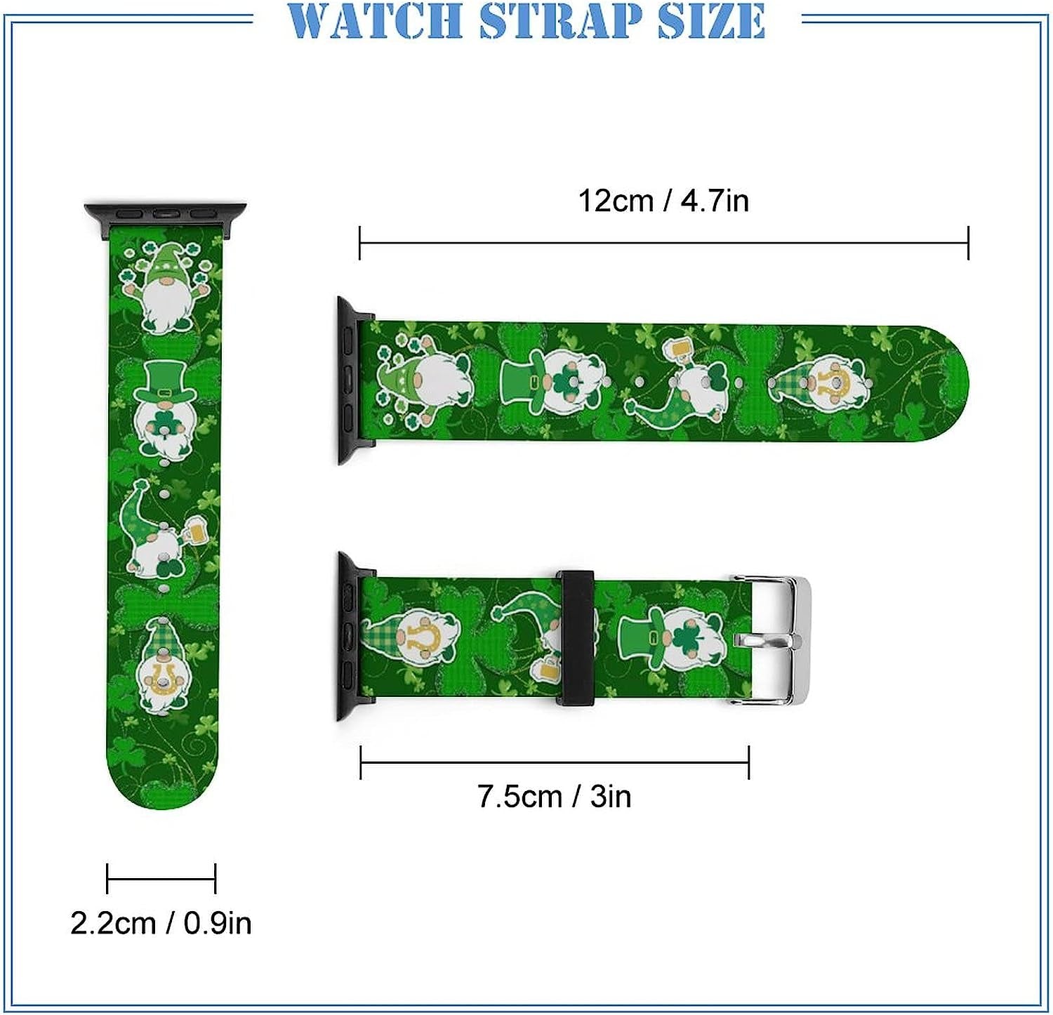 St Patrick Day Gnome Watch Bands Compatible with Apple Watch 38Mm 40Mm 42Mm 44Mm, St. Patrick'S Day Soft Pattern Silicone Straps Wristbands Replaceable Strap for Iwatch Series 6 5 4 3 2 1  MATIC   