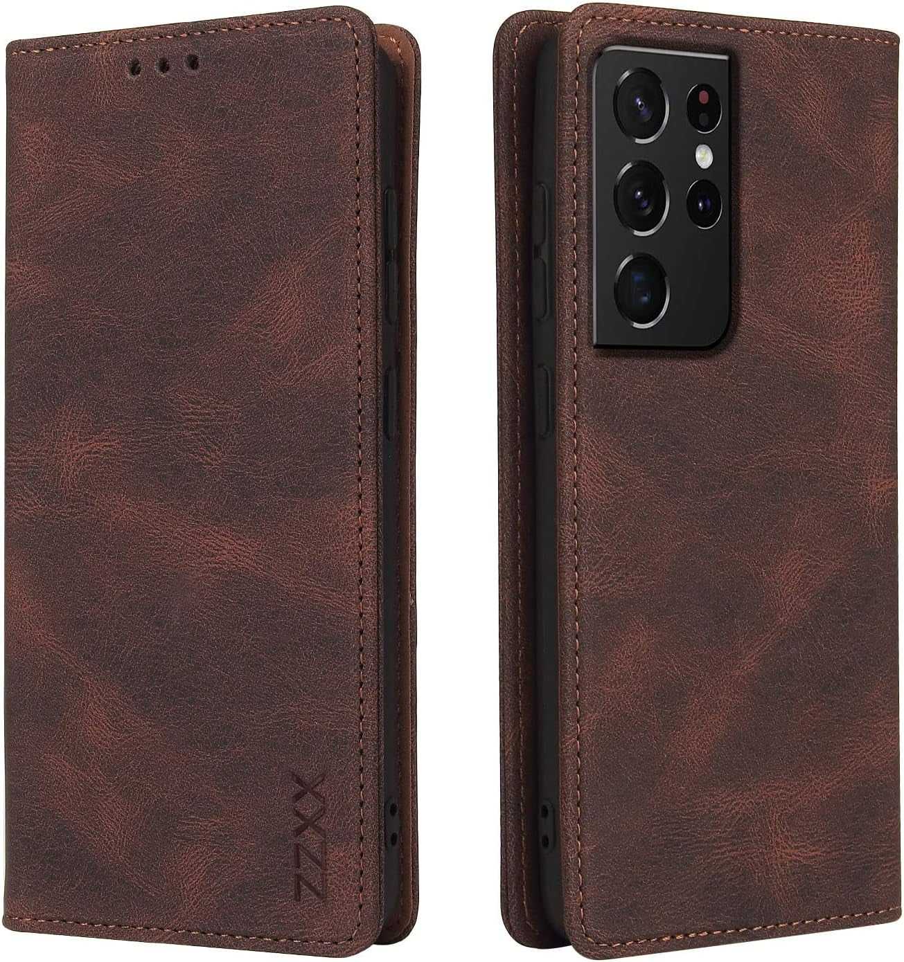 ZZXX Samsung Galaxy S21 Case Wallet with Card Holder Kickstand Magnetic Soft Leather Flip Fold Case for Samsung Galaxy S21 Wallet Case(Coffee-6.2 Inch)  ZZXX Coffee Samsung Galaxy S21 Ultra 5G 