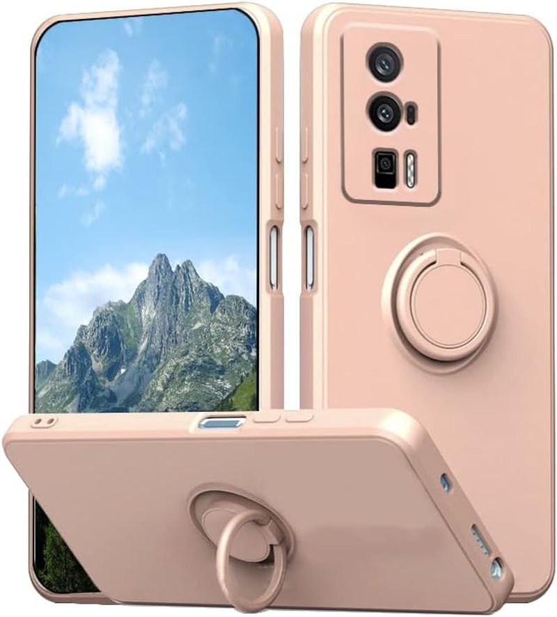 Wousunly Compatible with Poco F5 Pro Case with Ring Kickstand Black, Xiaomi Poco F5 Pro Phone Case Silicone Liquid with Soft Microfiber Lining Slim Shockproof Protective Cover (Black)  Wousunly Pink  