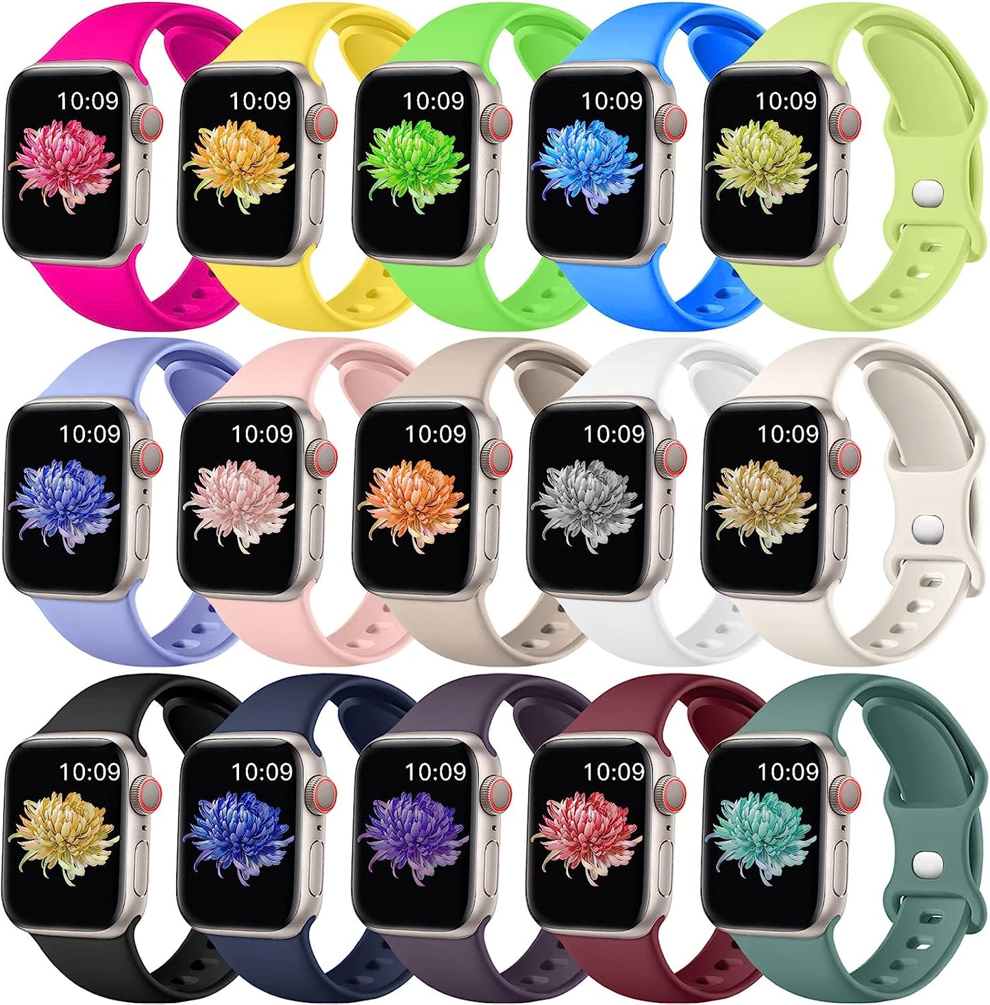 WJK 15 Pack Sport Bands Compatible with Apple Watch Bands 40Mm 38Mm 41Mm 42Mm 44Mm 45Mm 49Mm Women Men, Soft Silicone Waterproof Strap Wristbands for Iwatch Series Ultra SE 8 7 6 5 4 3 2 1  WJK   