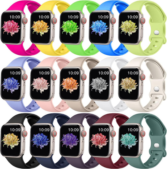 WJK 15 Pack Sport Bands Compatible with Apple Watch Bands 40Mm 38Mm 41Mm 42Mm 44Mm 45Mm 49Mm Women Men, Soft Silicone Waterproof Strap Wristbands for Iwatch Series Ultra SE 8 7 6 5 4 3 2 1  WJK   