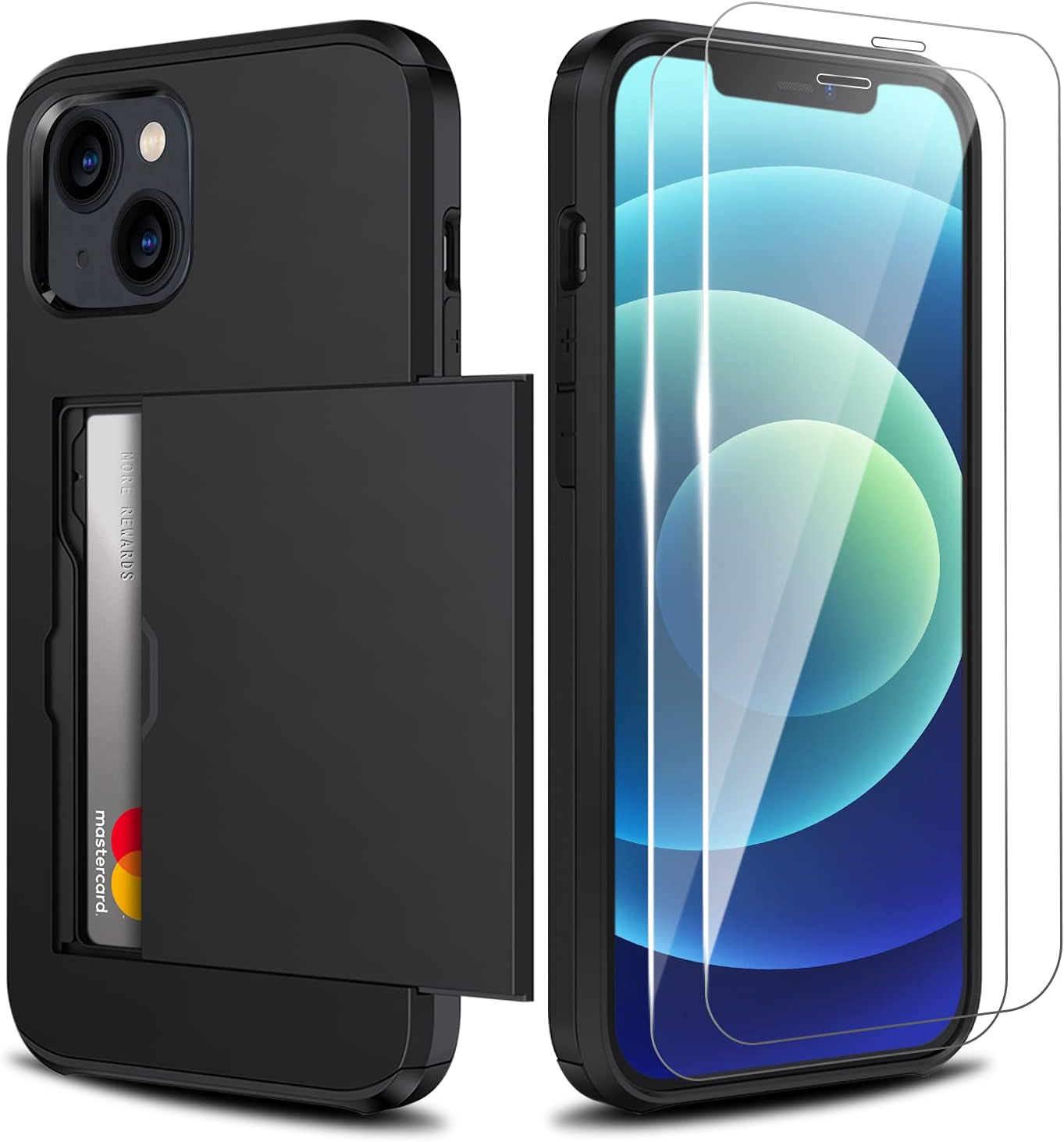 ZUSLAB Wallet Case Compatible with Apple Iphone 13 2021 Phone Case with Card Holder Shockproof anti Scratch Cover with Tempered Glass Screen Protectors[X2Pack] Black  ZUSLAB   