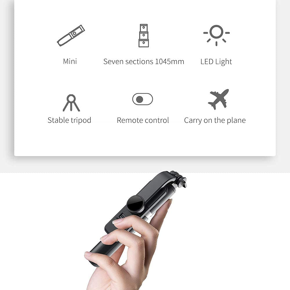 Enkarl Selfie Stick Tripod with Light, All in One Cell Phone Tripod, Cellphone Tripod with Wireless Remote and Phone Holder, Portable, Lightweight,Compatible with All Phones(Black)  Enkarl   