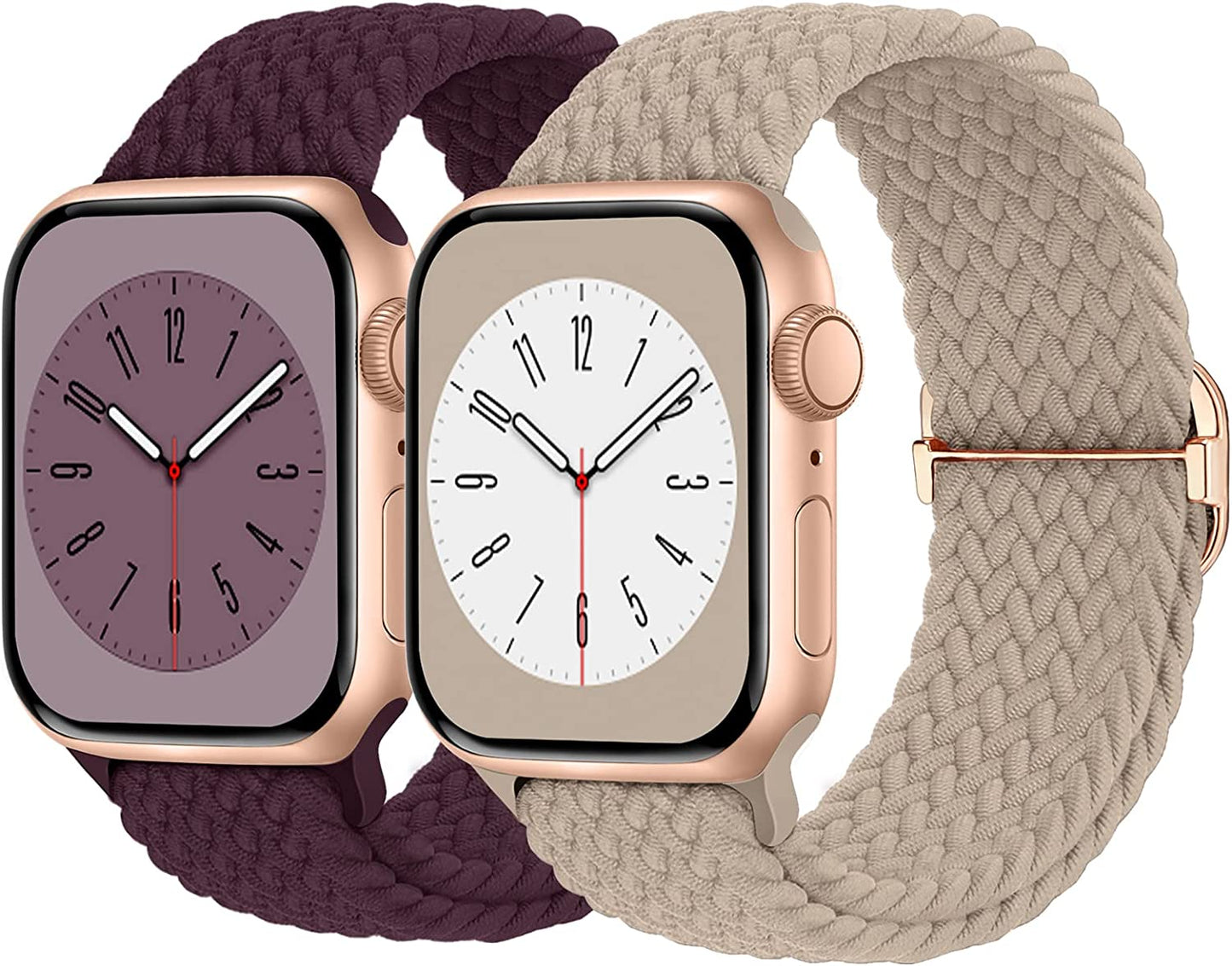 Braided Solo Loop Compatible with Apple Watch Band 38Mm 40Mm 41Mm 42Mm 44Mm 45Mm 49Mm Women Men, Adjustable Stretchy Bands Elastic Sport Wristbands for Iwatch Series 8 7 6 5 4 3 2 1 SE Ultra  Butifacion Milk Tea/Dark Cherry 42mm/44mm/45mm/49mm 