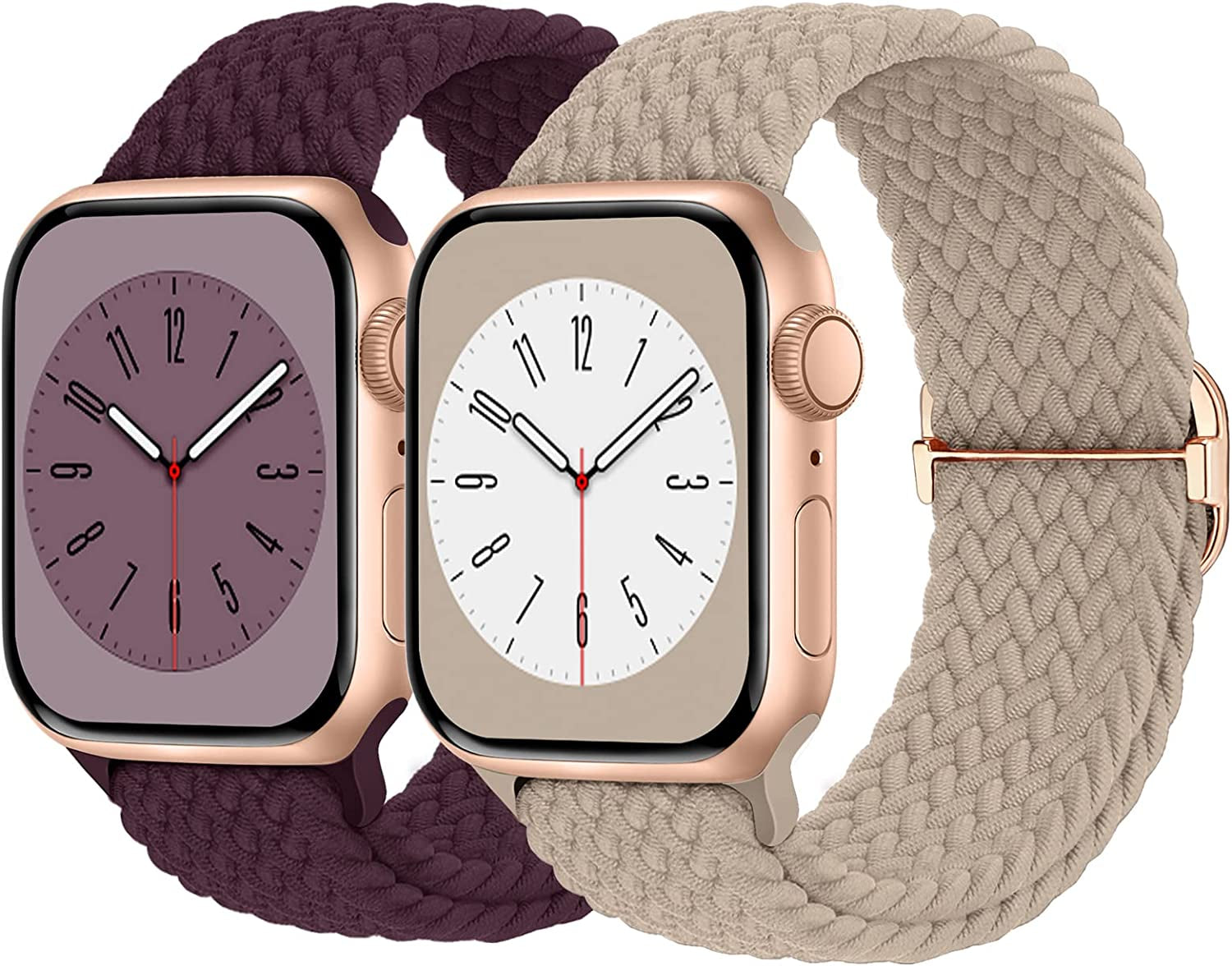 Braided Solo Loop Compatible with Apple Watch Band 38Mm 40Mm 41Mm 42Mm 44Mm 45Mm 49Mm Women Men, Adjustable Stretchy Bands Elastic Sport Wristbands for Iwatch Series 8 7 6 5 4 3 2 1 SE Ultra  Butifacion Milk Tea/Dark Cherry 42mm/44mm/45mm/49mm 