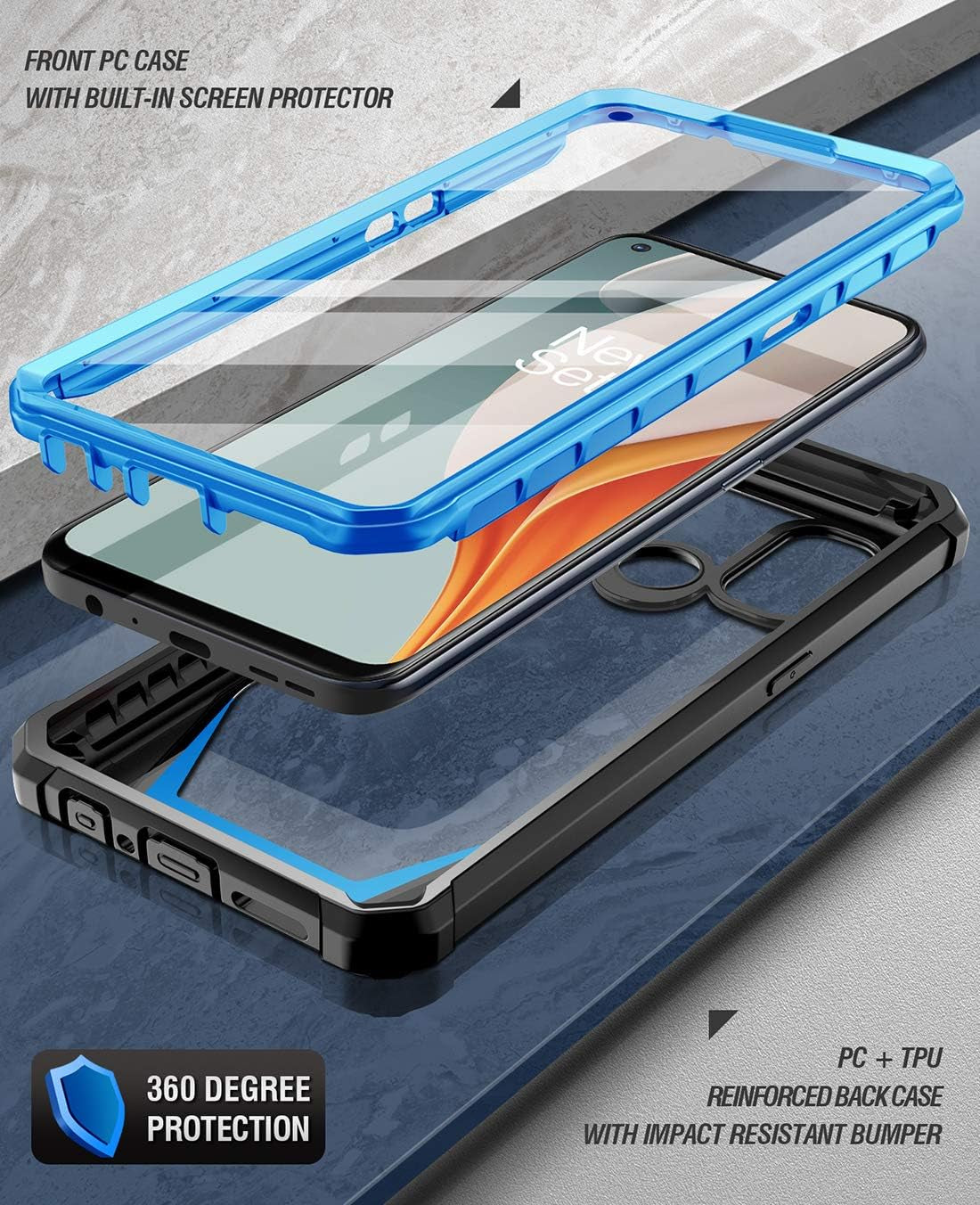 Poetic Guardian Series Case Designed for Oneplus Nord N100, Full-Body Hybrid Shockproof Bumper Cover with Built-In-Screen Protector, Blue/Clear  Poetic   