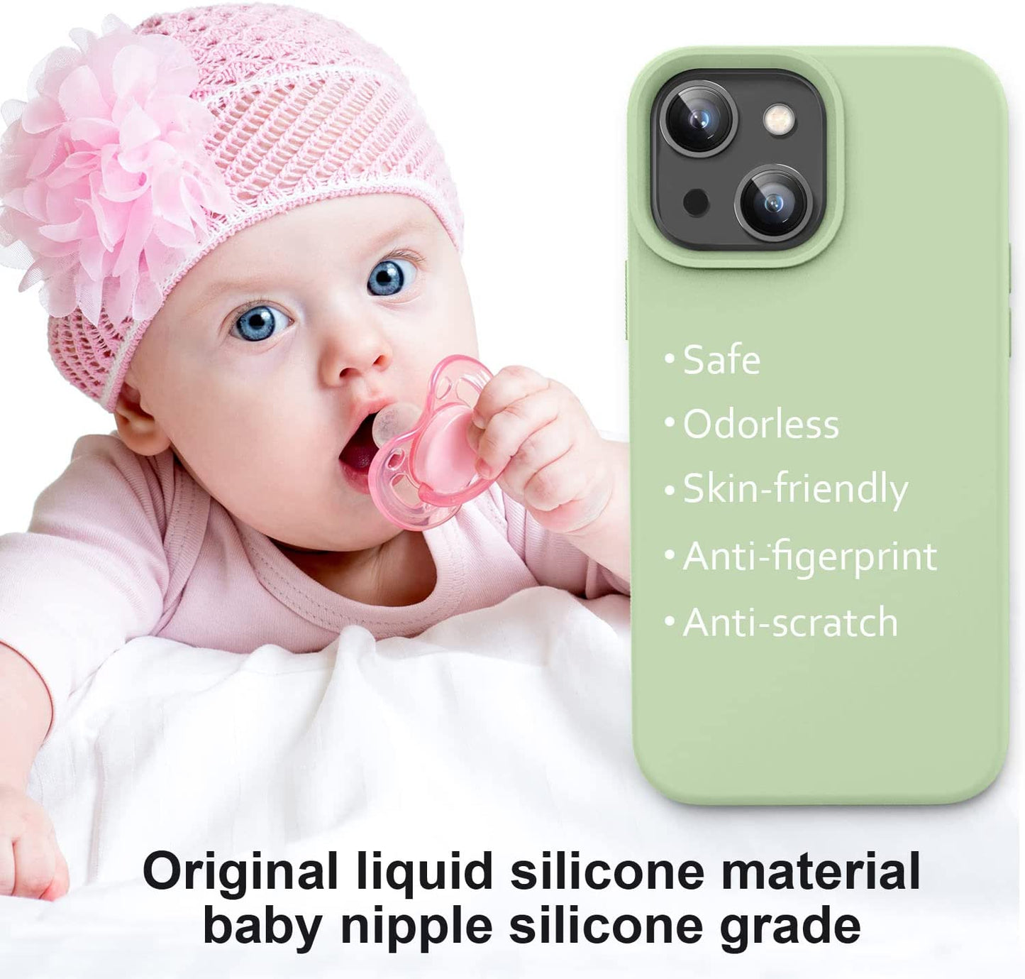 Vooii Compatible with Iphone 14 Case,[Silky Touch Premium Liquid Silicone] [Soft Anti-Scratch Microfiber Lining], Ultra Slim Shockproof Protective Case for Iphone 14 - Matcha  Vooii   