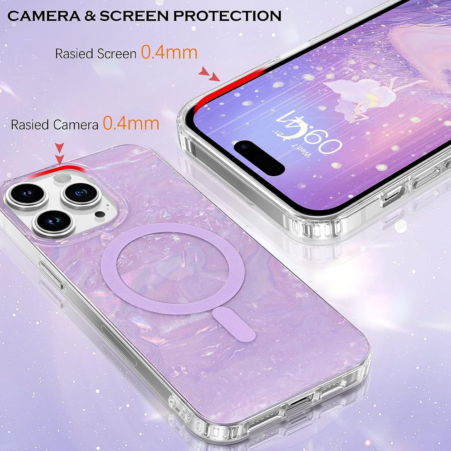 YINLAI Case for Iphone 14 Pro Max,[Compatible with Magsafe],Pearl Glitter Magnetic Slim Bling Sparkly Mother-Of-Pearl Seashell Women Girls Girly Soft Shockproof Protective Phone Cover 6.7 Inch,Purple  YINLAI   