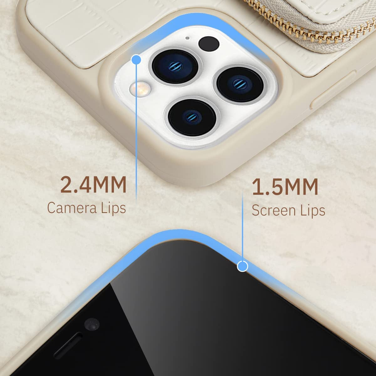 CUSTYPE for Iphone 14 Pro Max Magsafe Case Wallet with Strap Wrist for Women, Crossbody Zipper Case with Card Holder, [Compatible with Wireless Charging] Protective Case Purse with Ring 6.7Inch, Beige  C CUSTYPE   