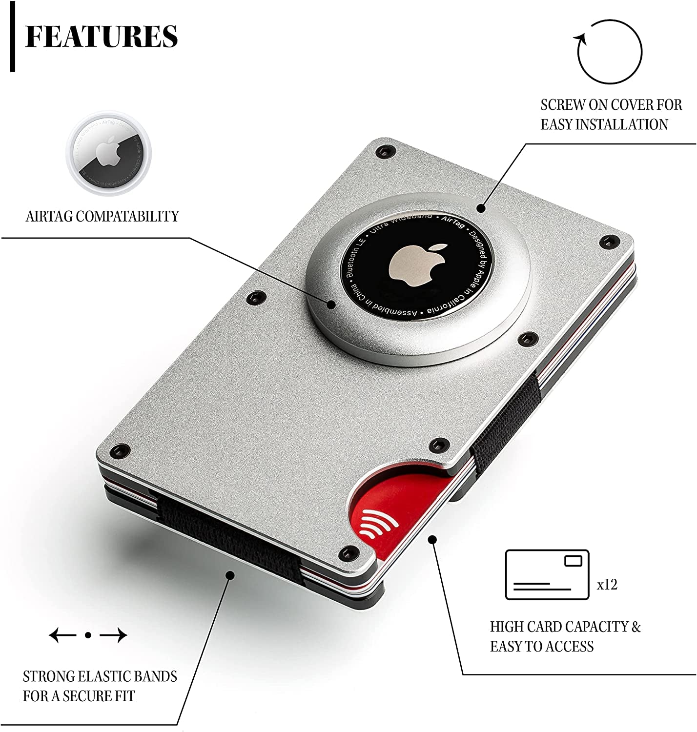 Magsafe Wallet with Airtag Holder, Ultra Strong Magnet - Aluminum RFID Blocking Mini Wallet Holds up to 12 Cards | Compatible with All Iphone 14, 13 and 12 Pro/Pro Max/Mini Models  e+count   