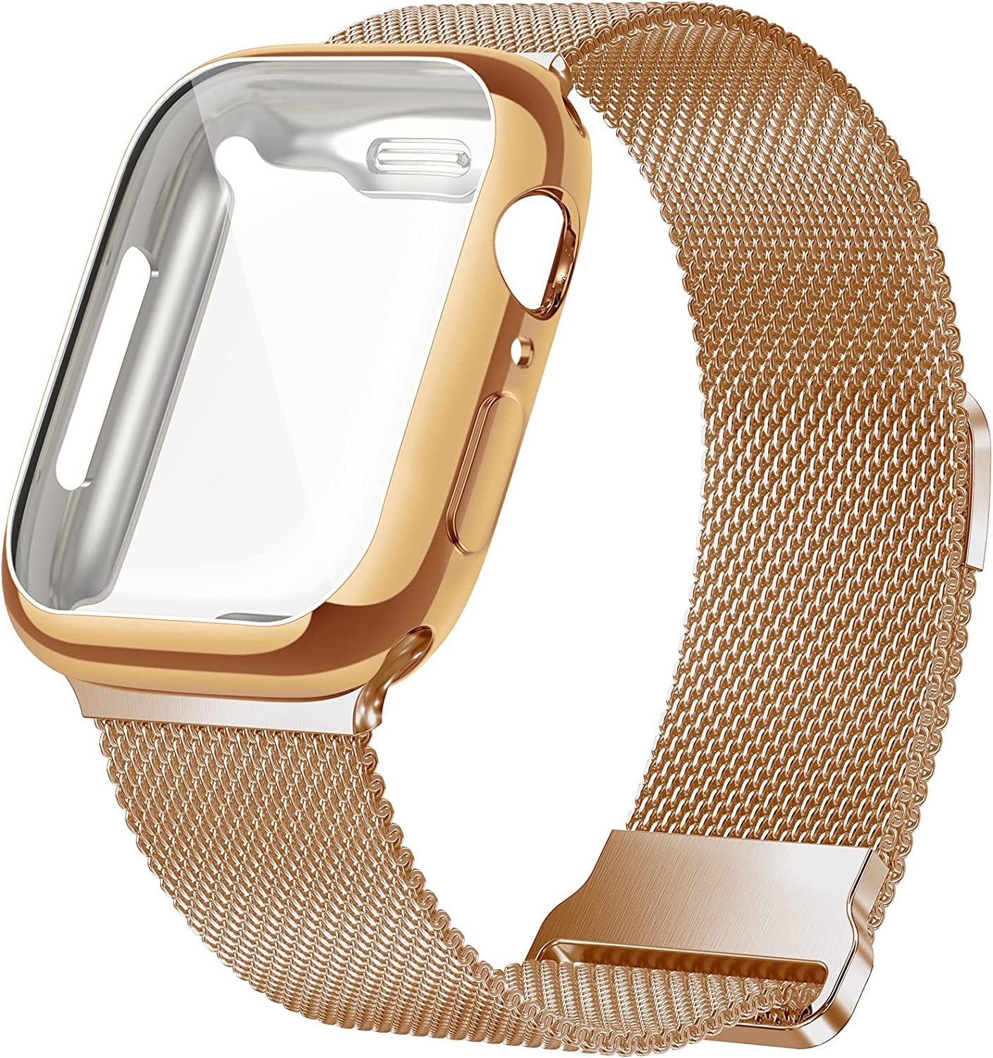 Geoumy Metal Magnetic Bands Compatible for Apple Watch Band 45Mm with Case, Stainless Steel Milanese Mesh Loop Replacement Strap Compatible with Iwatch Series 8/7/6/5/4/3/2/1 SE Women Men,Starlight  Geoumy Rose Gold 41 mm 
