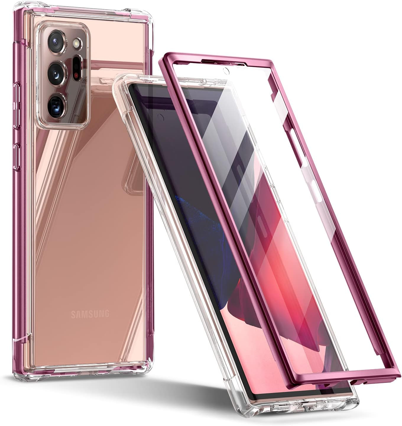 SURITCH Clear Case for Samsung Galaxy Note 20 Ultra (Only) 6.9-Inch, [Built-In Screen Protector] Full Body Protection Bumper Shockproof Rugged Protective Phone Cover for 20 Ultra -(Dark Magenta)  SURITCH   