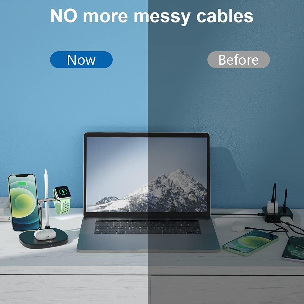 ZUBARR 4 in 1 Fast Wireless Charger, Magnetic Wireless Charging Station Compatible with Iphone 14/13/12 Series, Iwatch SE/6/5/4/3/2, Airpods 2/Pro and Pencil 1Nd with QC 3.0 Adapter  ZUBARR   