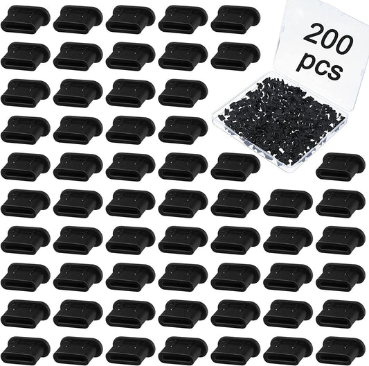 200 Pcs USB C Dust Plugs Type C Charging Port Plug Silicone anti Dust Cover with Storage Box Black USB C Port Cover Compatible with Samsung, Note 20, Pixel Type C Ports on Smartphone or Macbook Laptop  Hoolerry   