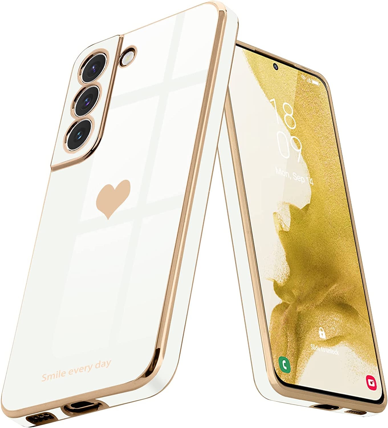 Teageo for Samsung Galaxy S22 5G Case for Women Girl Cute Love-Heart Luxury Bling Soft Back Cover Raised Full Camera Protection Bumper Silicone Shockproof Phone Case for Galaxy S22 5G, Bright Blush  janzee White Samsung Galaxy S22 5G 