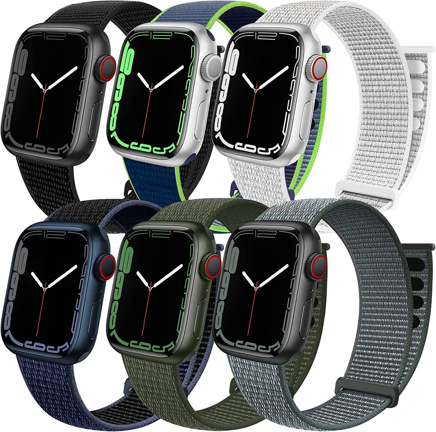 6 Pack Sport Loop Band Compatible with Apple Watch Band 38Mm 40Mm 41Mm 42Mm 44Mm 45Mm 49Mm Iwatch Series 8 7 6 5 SE 4 3 2 1 Ultra Strap Nylon Weave Women Men Stretchy Braided Replace Wristband Breathable  HILIMNY Dark Black/Summit White/Lime/Storm Gray/Army Green/Midnight Blue 38mm/40mm/41mm 