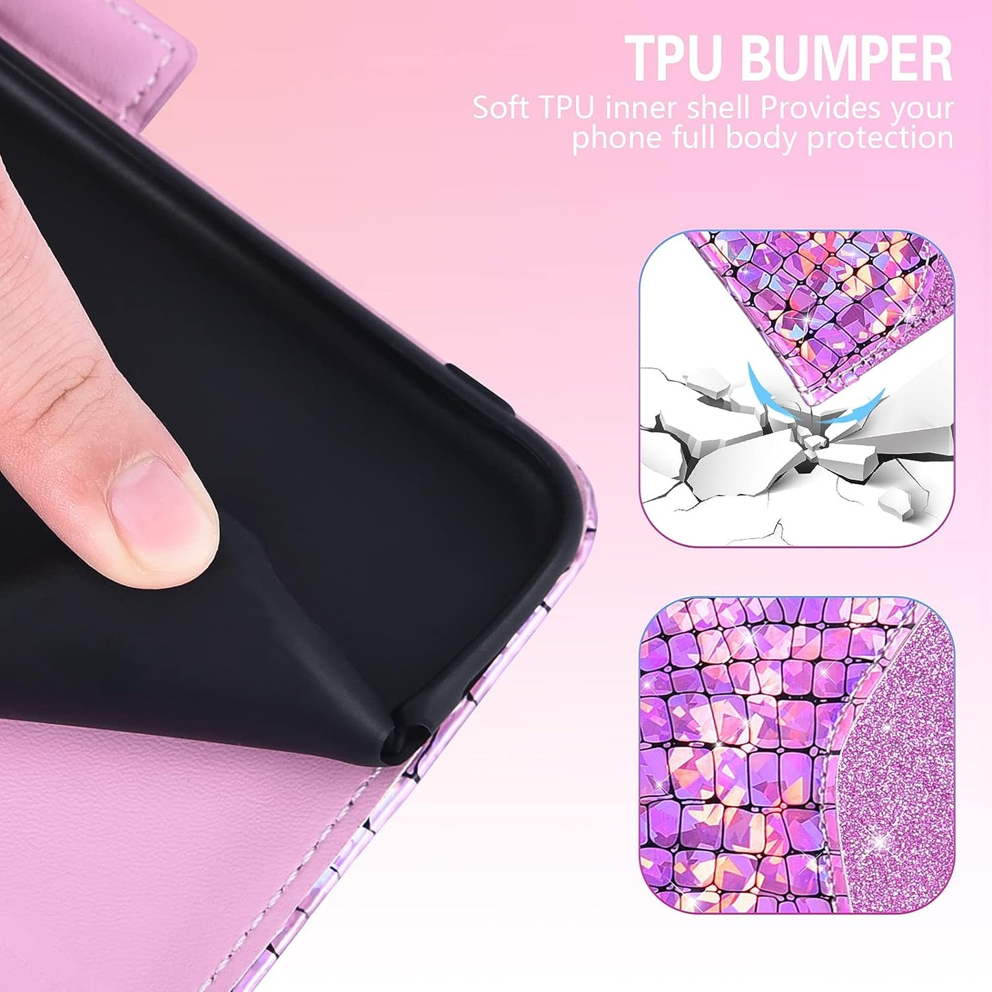 Asuwish Phone Case for Oneplus Nord N200 5G Wallet Cover with Screen Protector and Flip Card Holder Bling Glitter Stand Cell One plus N 200 G5 1 plus 200N 1Plus One+ 1+ N2005G 2021 Women Girls Pink  Asuwish   