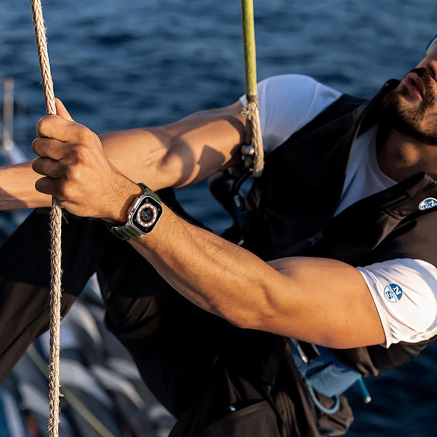 Daqin Rugged Nylon Tactical Band Compatible with Apple Watch Band 49Mm 44Mm 45Mm 42Mm for Men, Adjustable Woven Durable Sport Wristband for Apple Watch Ultra Band Iwatch Series 8 7 6 5 4 3 2 1 SE  Xuchangjiansenshangmaoyouxiangongsi   