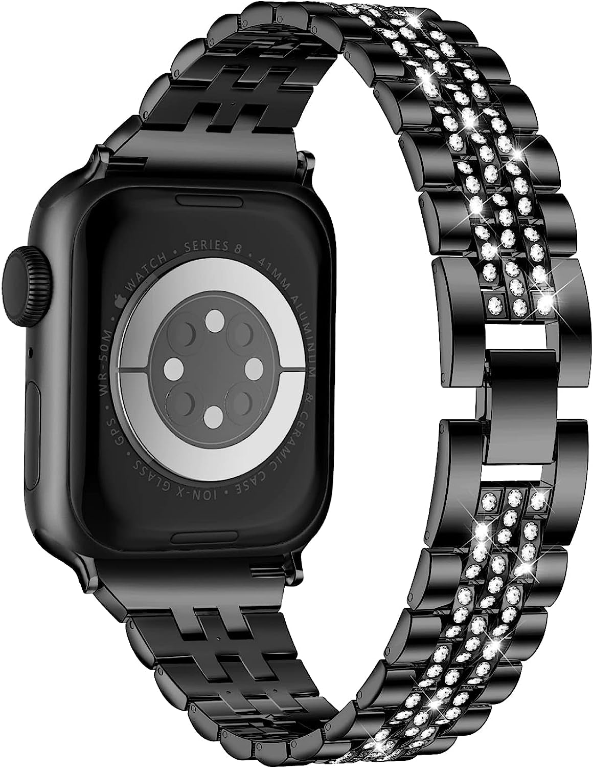 Missair Compatible with Apple Watch Band 38Mm 40Mm 41Mm 42Mm 44Mm 45Mm Series 8 7 6 5 4 3 2 1 SE, Women Diamond Bling Bracelet Jewelry Metal Replacement Wristband Strap for Iwatch  Missair Black 42/44/45mm 