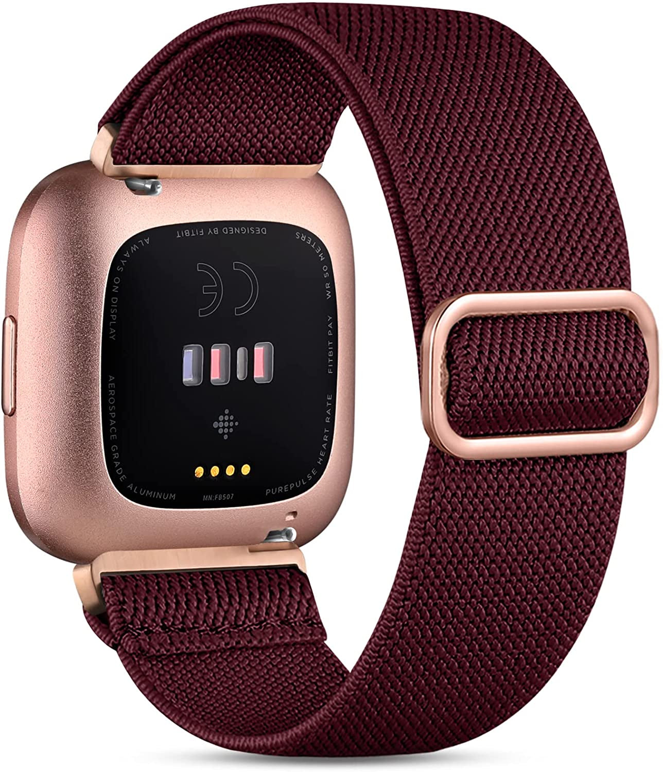 Witzon Compatible with Fitbit Versa 2 Bands for Women Men, Soft Breathable Versa 2 Solo Loop Sport Strap, Versa Lite Versa SE Replacement Accessories Adjustable Braided Nylon Versa 2 Band, Deep Pink  Witzon Dark Wine  