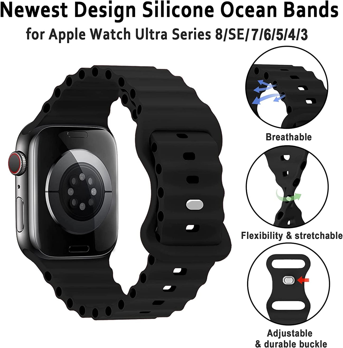 QLTYPRI Silicone Ocean Band Compatible with Apple Watch Band 38Mm 40Mm 41Mm 42Mm 44Mm 45Mm 49Mm for Women Men, Soft Waterproof Sport Strap for Iwatch Series Ultra/8/7/6/5/4/3/2/1/Se – Cream  QLTYPRI   