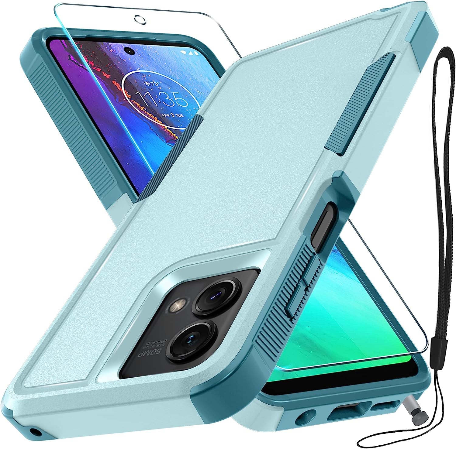 For Motorola Moto G Stylus 5G 2023 Case [Not Fit 4G or 2022 Version], Heavy Duty Rugged Shockproof Protective Phone Cover with Lanyard Strap and Tempered Glass Screen Protector,2023 Navy Blue  RMOCR Mint Green Moto G Stylus 5G (2023 Released) 