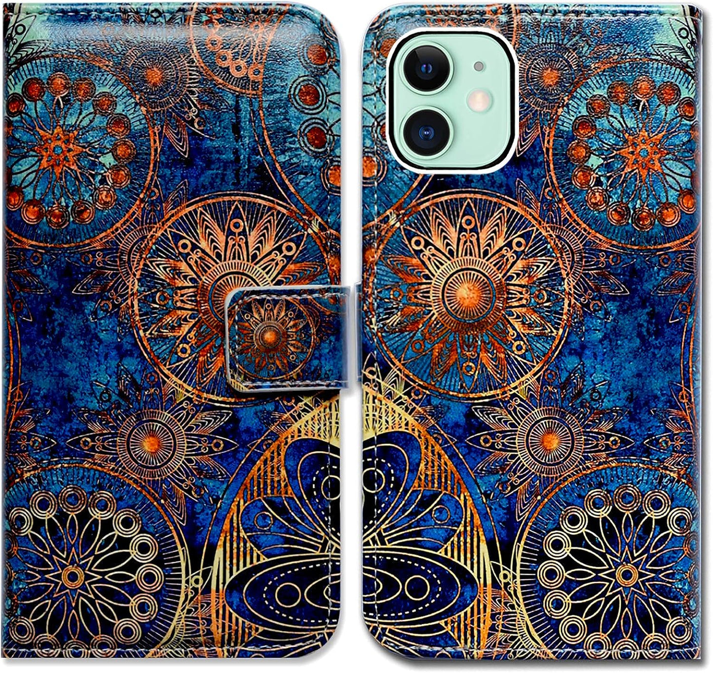 Bcov Iphone 13 Case,Blue Butterfly Flowers Rose Leather Flip Phone Case Wallet Cover with Card Slot Holder Kickstand for Iphone 13  Bcov Gorgeous Colours Circle  