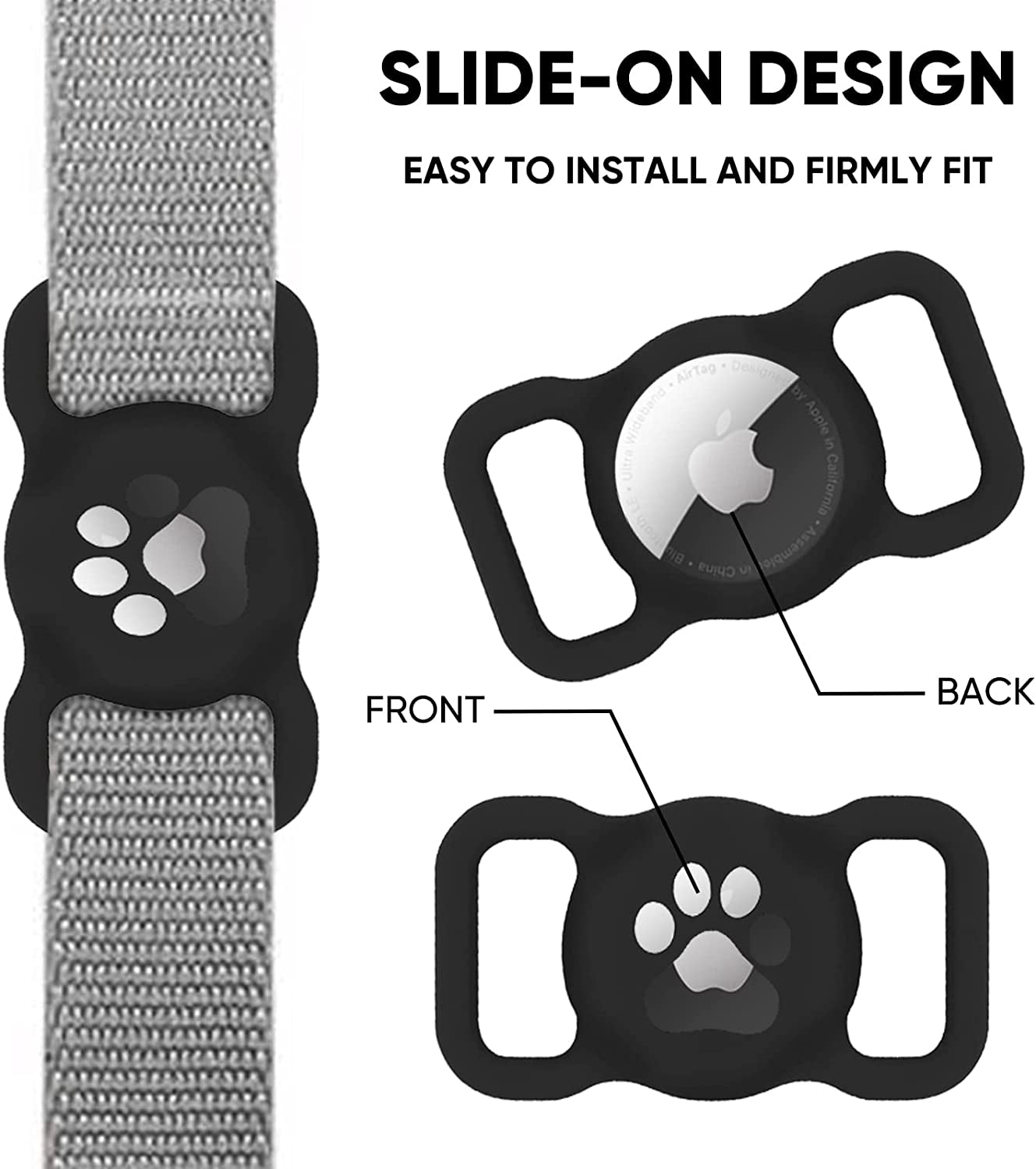 Airtag Dog Collar Holder, Fineiva anti Chew Protective Air Tag Case for 0.8-1.2 Inch Pet Collar, Silicone GPS Dog Tracker Compatible for Dog Cat Loop, Apple Iphone, Backpacks, Luggage, Child  Fineiva   