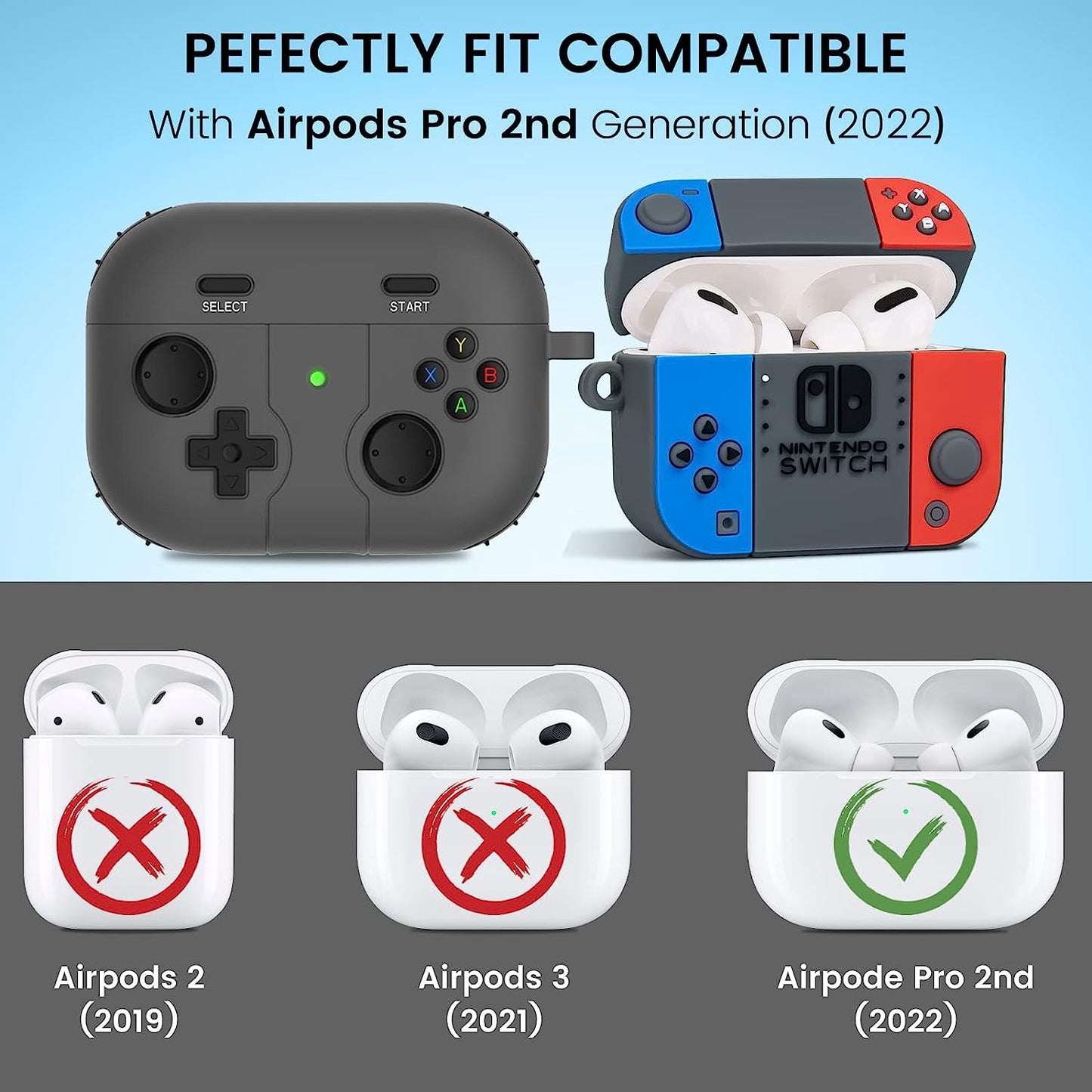 2 Pack for Airpods Pro 2Nd Generation Case, Game Console Design Fashion Cool Airpods Pro 2 Case with Keychain for Men Women Soft Silicone Protective Cover Skin for Apple Airpods Pro 2Nd Gen 2022  LDSXAY   