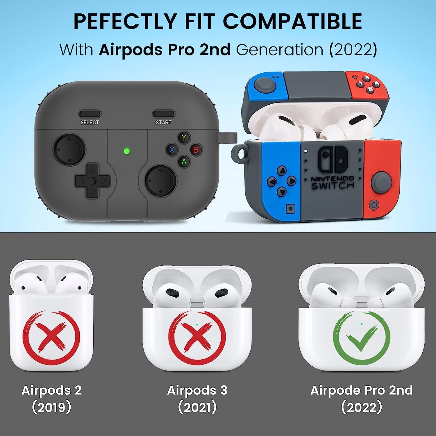 2 Pack for Airpods Pro 2Nd Generation Case, Game Console Design Fashion Cool Airpods Pro 2 Case with Keychain for Men Women Soft Silicone Protective Cover Skin for Apple Airpods Pro 2Nd Gen 2022  LDSXAY   