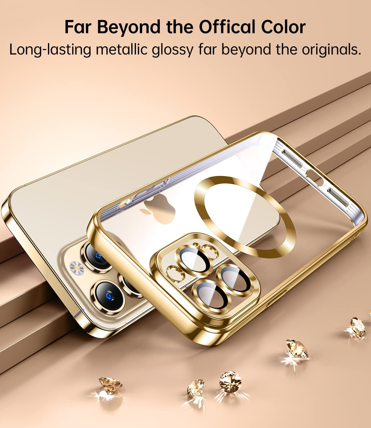 JUESHITUO Magnetic Clear for Iphone 14 Pro Max Case with Full Camera Protection [Never Yellow] [No.1 Strong N52 Magnets] [Military Grade Drop Protection] for Women Girls Phone TPU Case (6.7")-Golden  JUESHITUO   